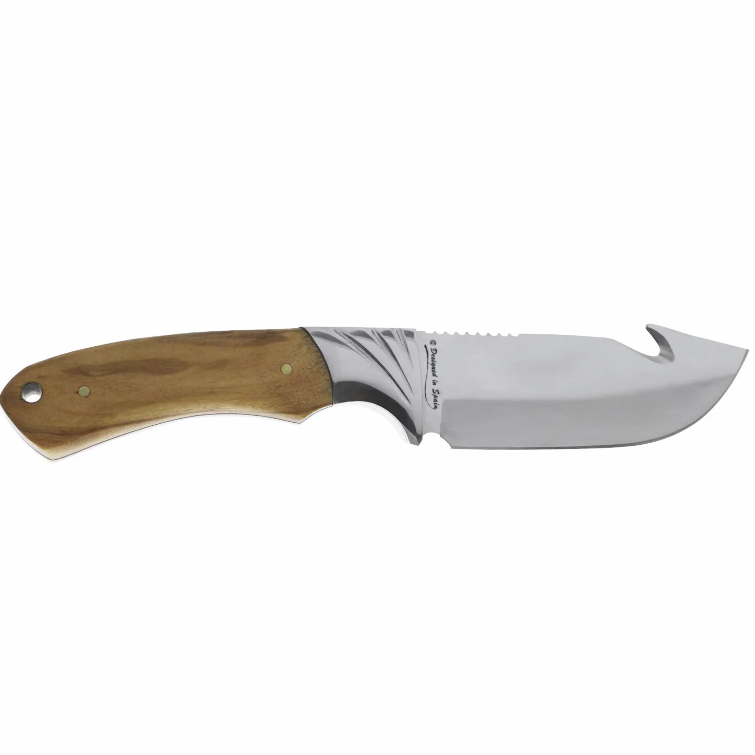 iFIELD Cuchillo desollador Camper EL29010, 22,5 cm, hoja 10,5 cm, 3,8 mm, mango de olivo, funda de piel marrón