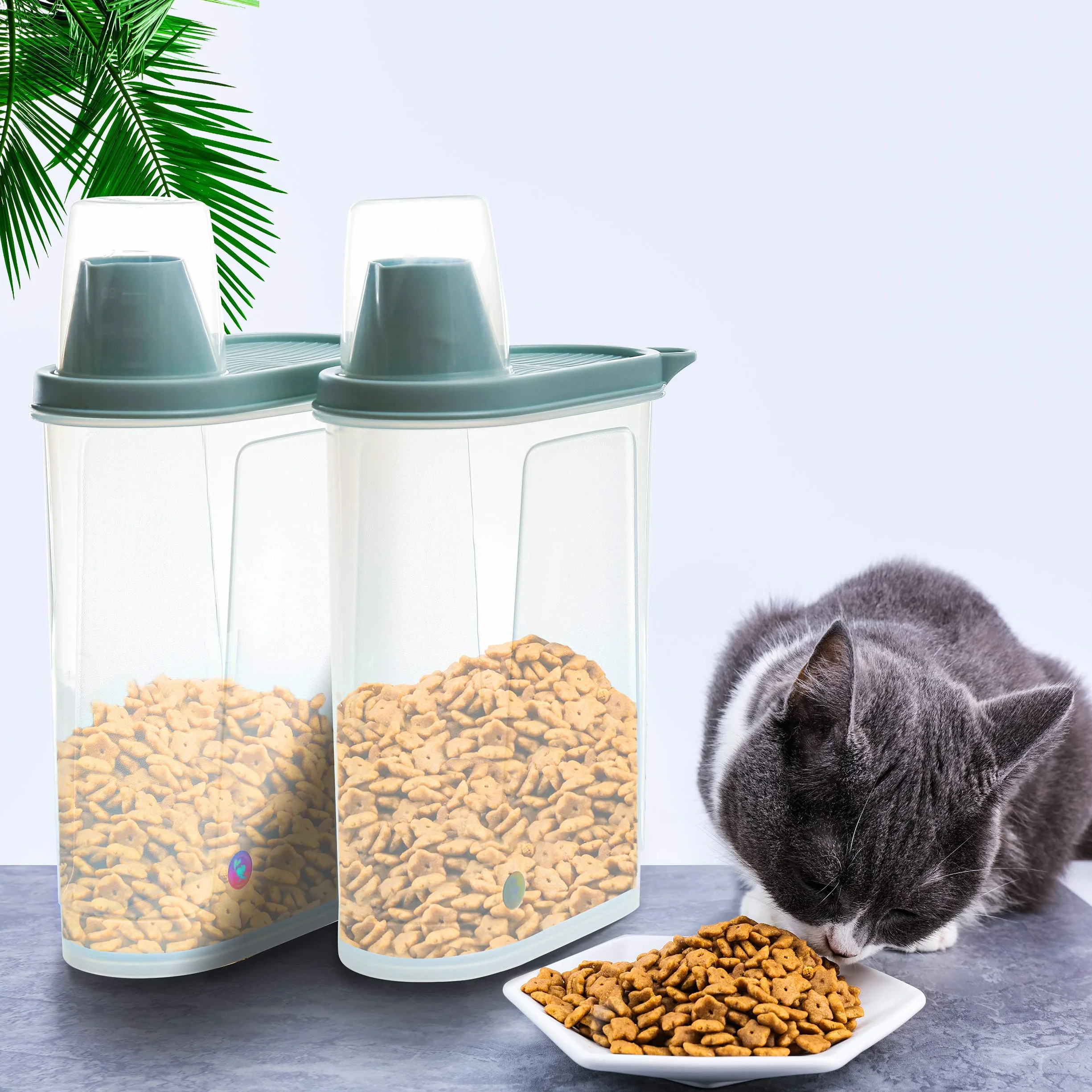 Citylife Juego de 2 recipientes herméticos para comida para perros, 2.3L contenedor de almacenamiento impermeable comida de gatos, vaso medidor pienso, Apto para cereales, comida para mascotas