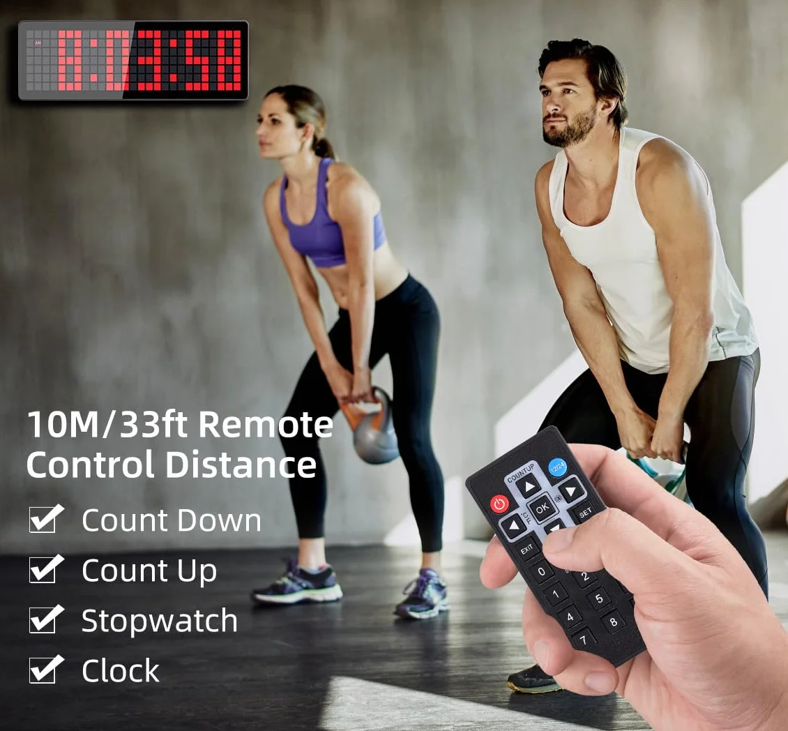 Temporizador de Gimnasio LED 13.2" Grande Reloj de Pared Digital con Cuenta Atrás/Cronómetro y Control Remoto