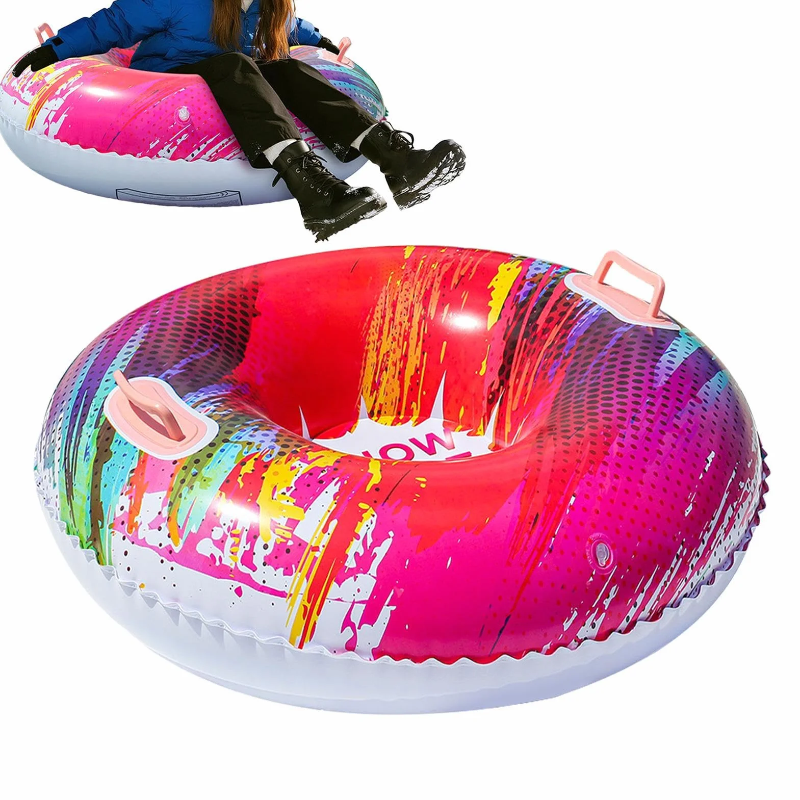 Trineo inflable 87 cm con asas, anillo de nieve engrosado antivuelco para adultos y niños