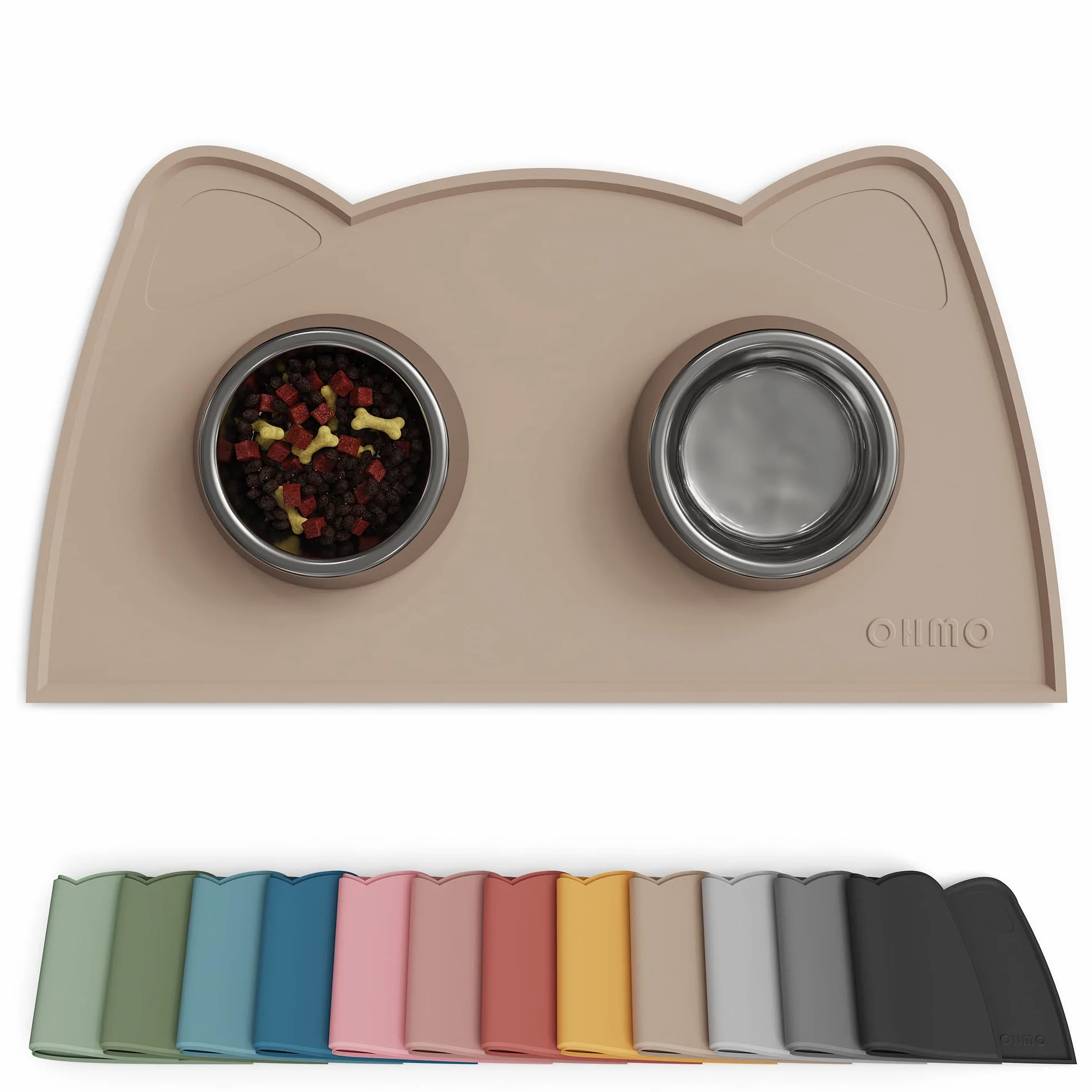 OHMO Alfombras para Comederos Perros y Gatos, Impermeable,(Beige, 46x25cm), Alfombrilla Silicona de Mascota