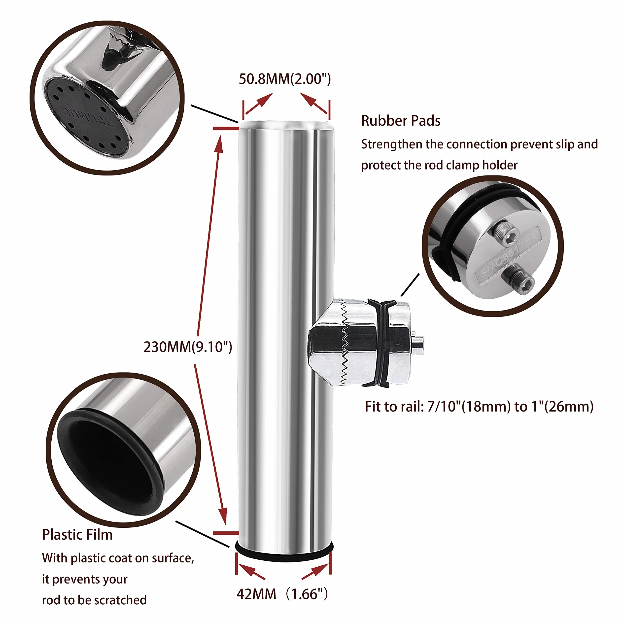 Soporte para caña de pescar de acero inoxidable ajustable 360 grados para rieles 22-26 mm 2 unidades
