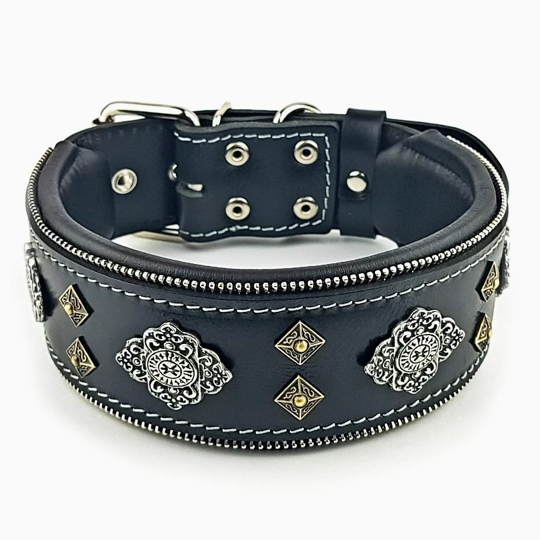 Bestia Collar de Perro Aztec de Cuero Genuino para Perros Grandes. | Talla XL- para un cuello de 57.5 a 67.5 cm, para razas grandes y medianas