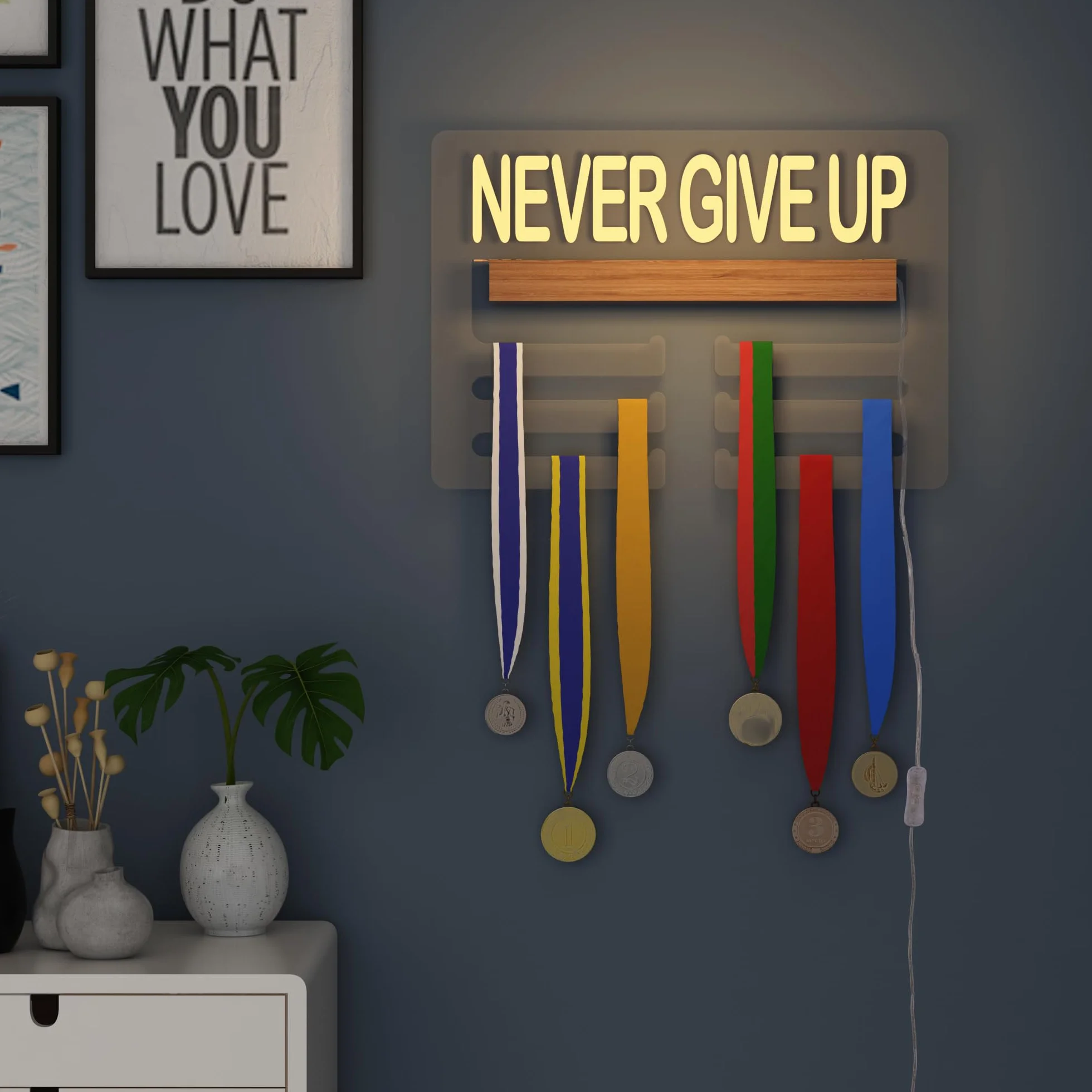 Ammonite Perchero iluminado para medallas soporte de pared estante escalonado para premios