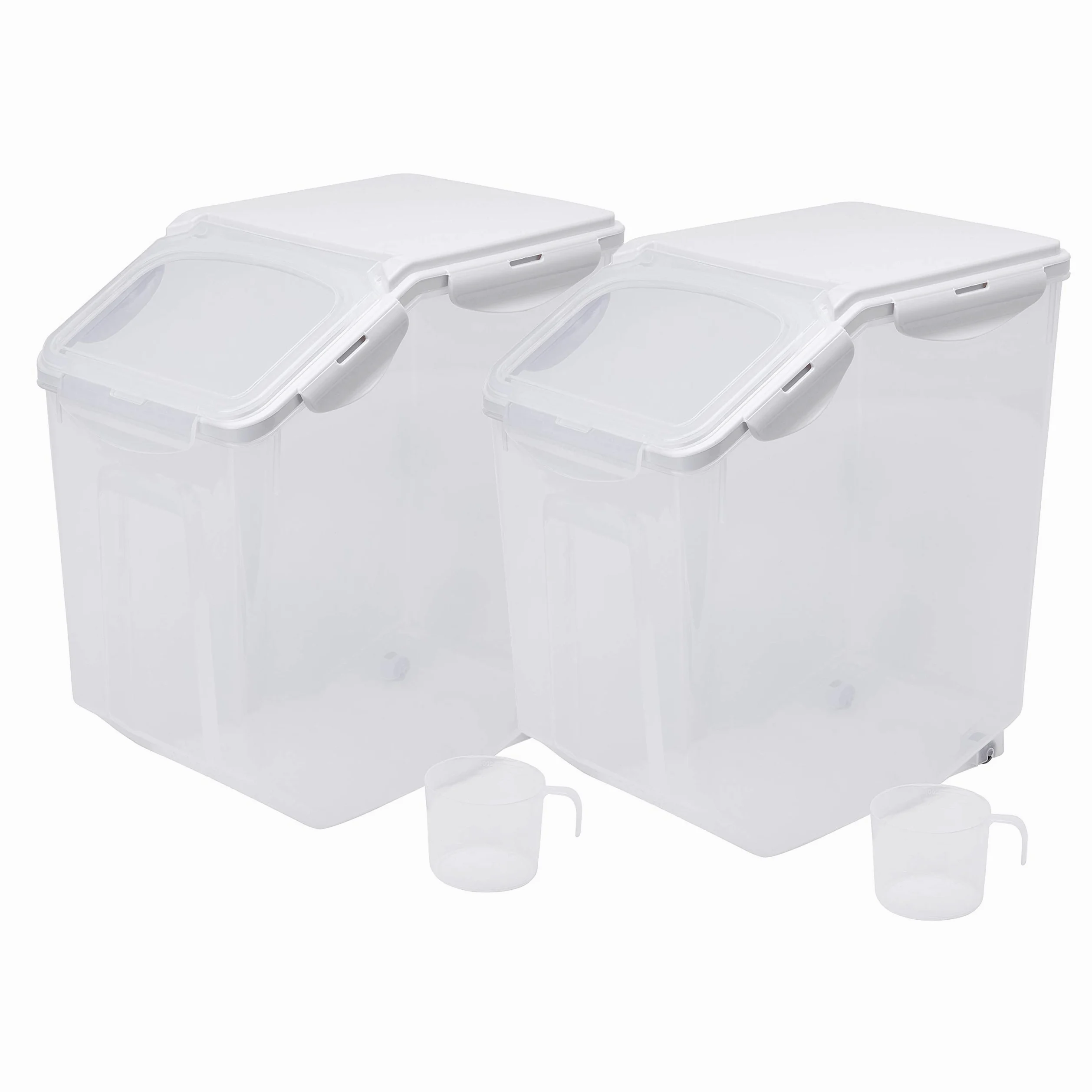 HANAMYA Contenedor de almacenamiento de alimentos con taza medidora, sin BPA, 80 tazas, para arroz, grano, comida para mascotas, harina, transparente, 2 unidades