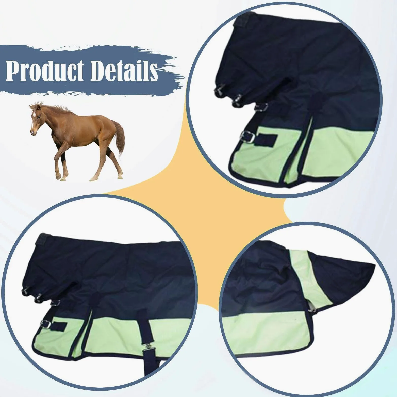 Manta de Invierno para Caballos con Protector Abdominal Integrado, Tejido Oxford 600D, Capucha Protectora, Hebilla Resistente, Apta para Establos Grup, Navy Blue S
