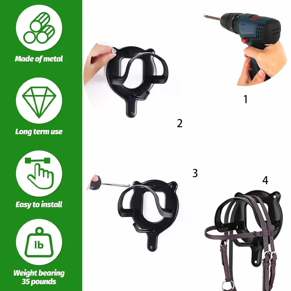 2 Piezas Soportes para Bridas de Caballo, Ganchos de Brida de Caballo con Tubos y Tornillo, Soporte de Brida de Metal para Suministros de Granero de Caballos