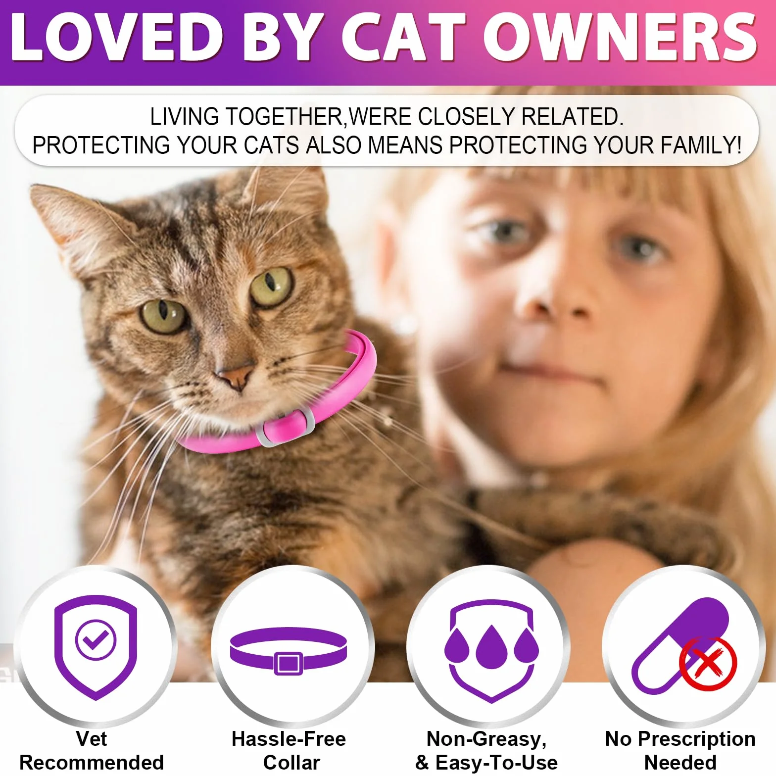 Collar Antipulgas para Gatos,Seguro y Eficaz para el Control de Pulgas y Garrapatas,Collar Antipulgas y Garrapatas,Ajustable para Todas Razas Tallas,24 Meses de Protección
