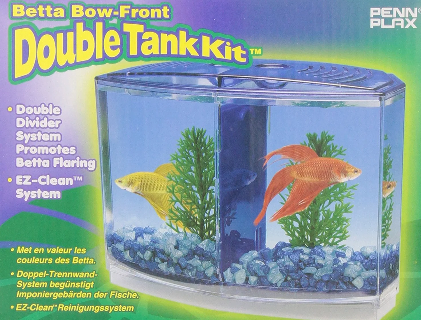Penn-Plax Kit Doble Betta Bow-Front para Acuario Azul, Verde, Tanque Mide 19 cm en la Parte Delantera, 15 cm en la Parte Posterior