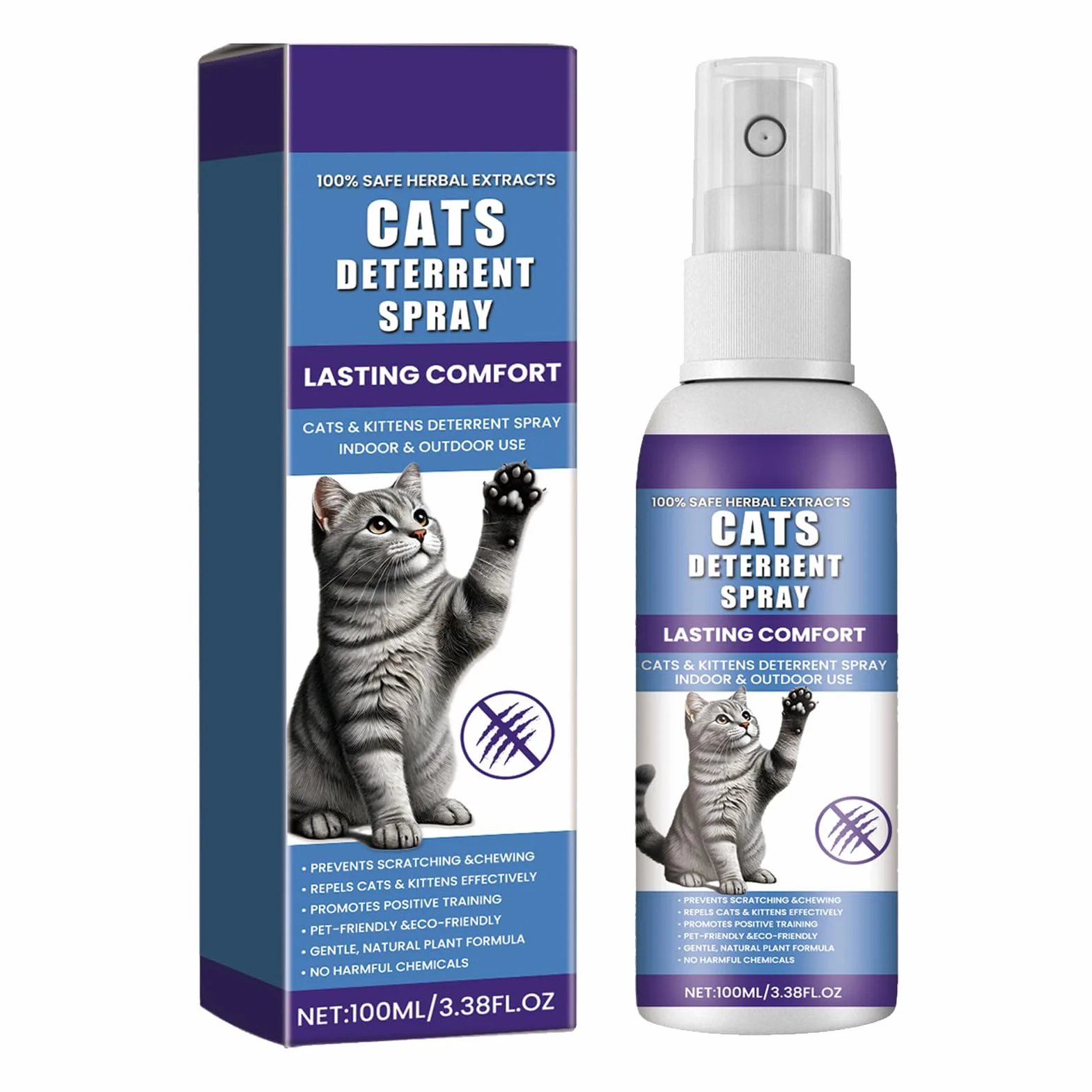 Spray Antiarañazos Gatos,100ML Spray Repelente Gatos para en Interiores y Exteriores,Sprays Ahuyentador de Gatos Que Rascan Interiores y Exteriores,Protege Muebles