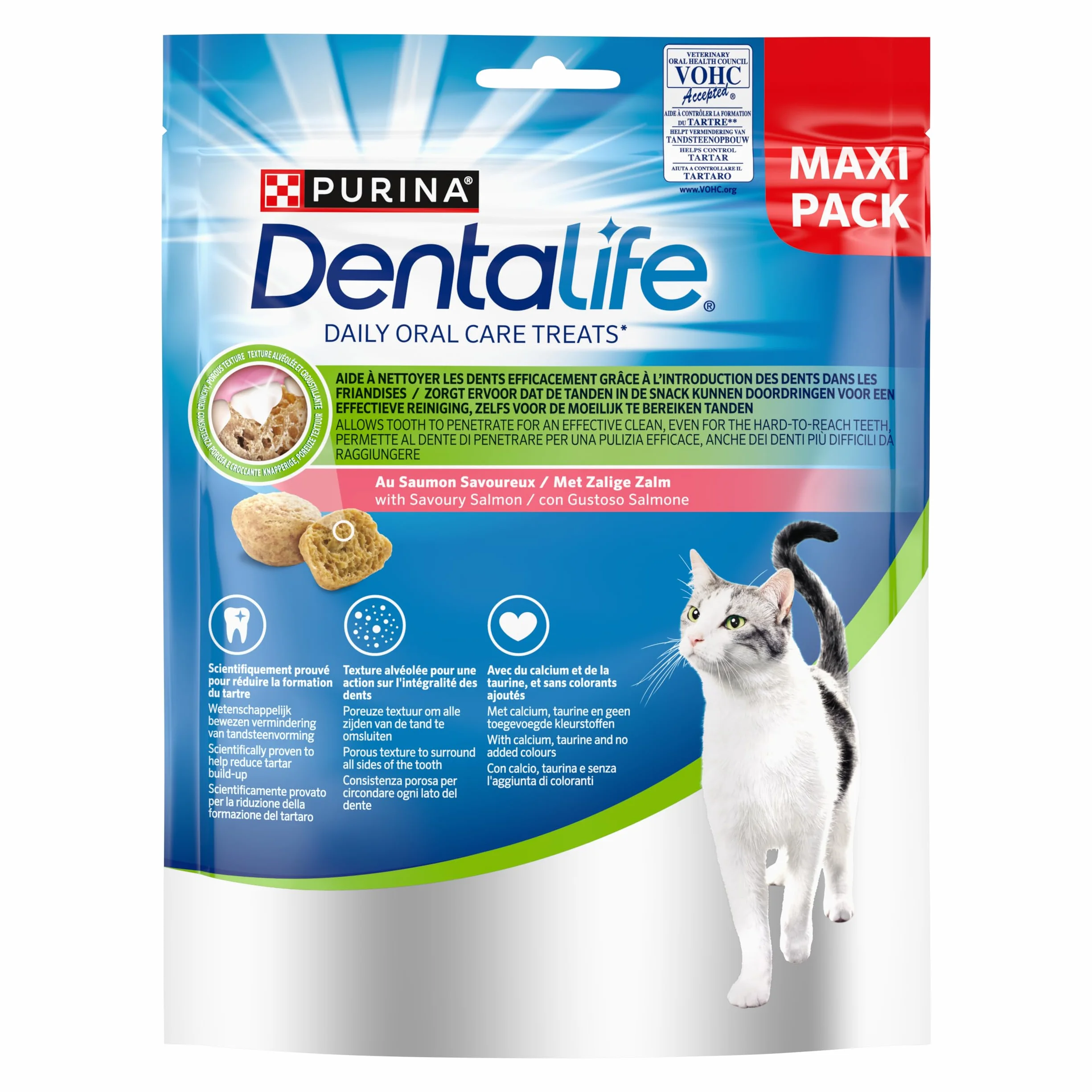 DENTALIFE |Daily Oral Care | Golosinas | para Gatos Adultos | Ayuda a Limpiar los Dientes eficazmente | En salmón | Bolsita | 140 g