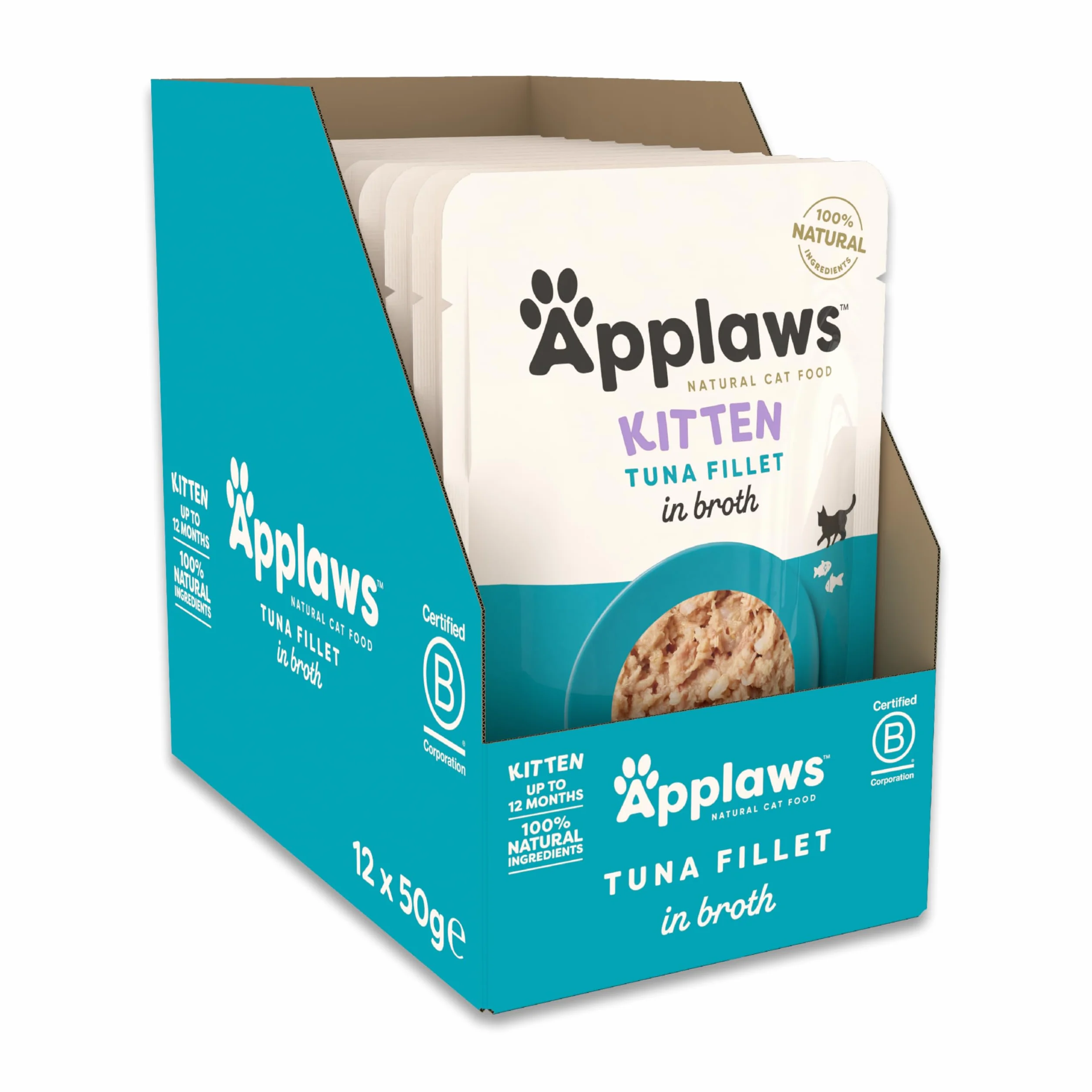 Applaws 100% Natural Wet Kitten Food, Tuna Fillet in Broth - Pack of 12 x 50g Pouch