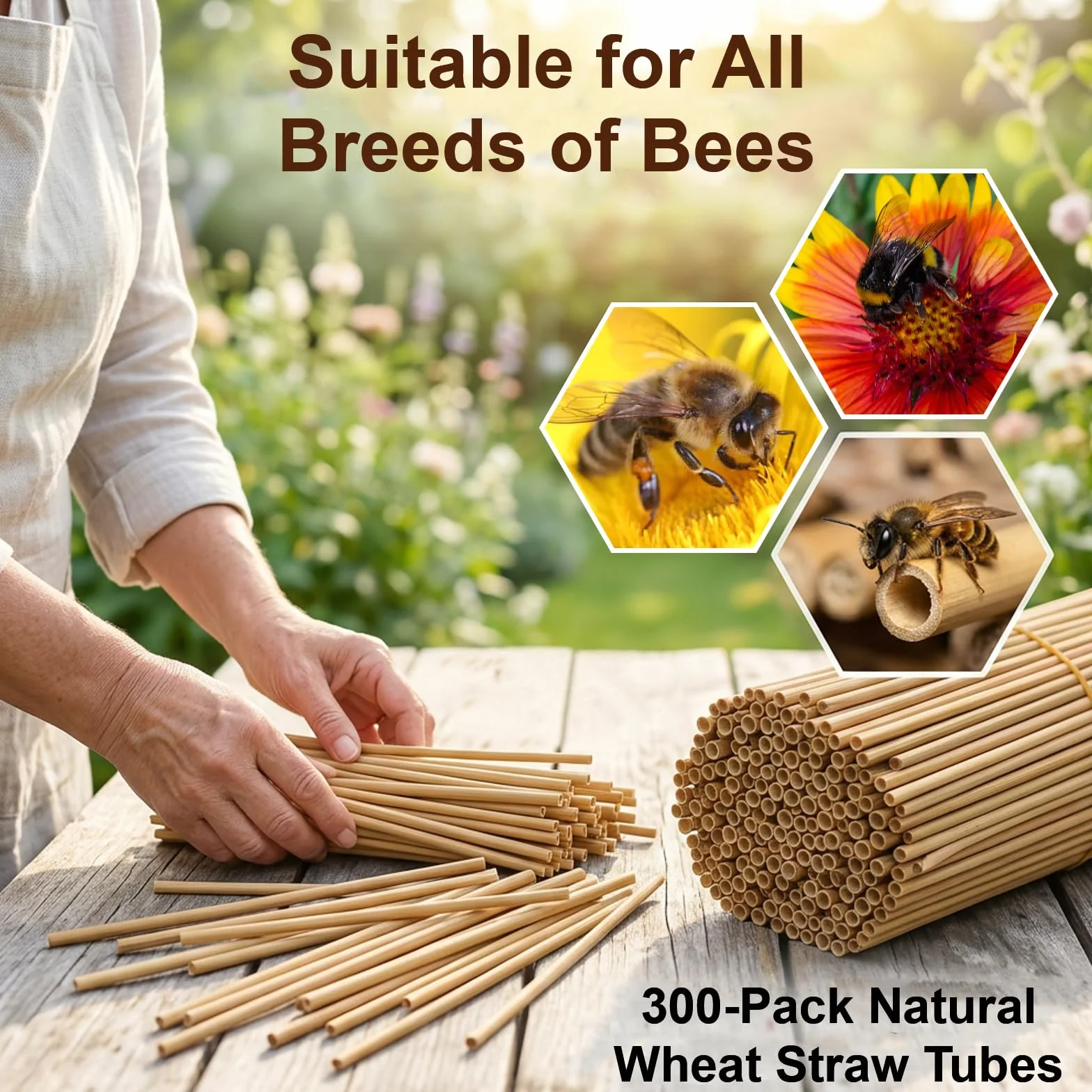300PCS Pajitas de Trigo para Hotel de Insectos 14,5 cm, Tubo para Nido de Abejas Silvestres, Relleno Natural para Casa de Insectos, Hotel Abejas, Colmenas de Abejas DIY