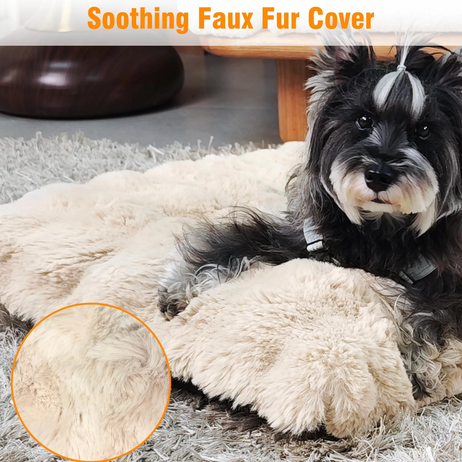 BingoPaw Cama para Perros Medianos 76x51x10cm, Cama Perro Lavable Colchón para Perro Impermeable Funda Peluda Removible y Base Antideslizante para Perros Medianos, Beige