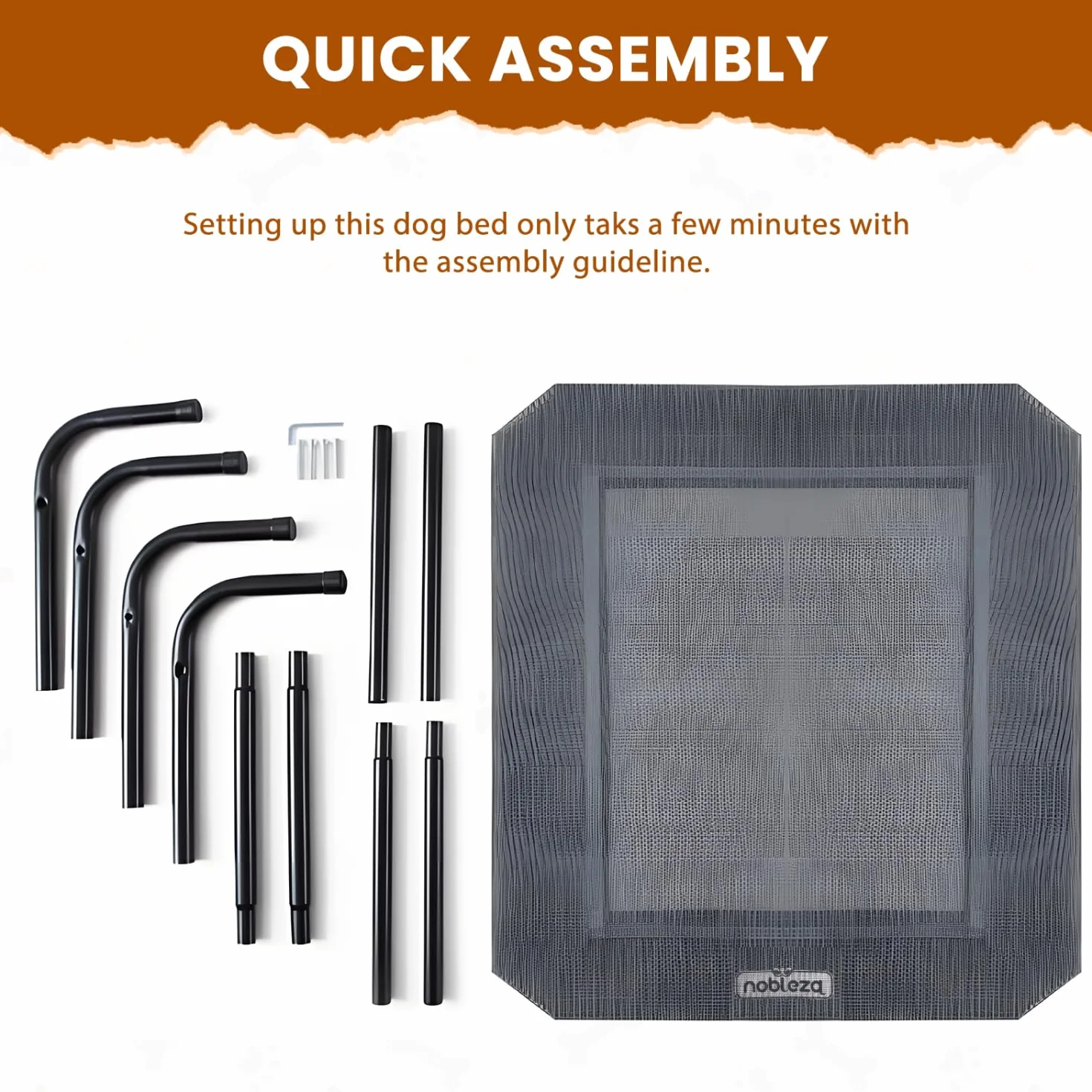 Nobleza Cama Elevada para Perro Mediano, Refrescante y Transpirable, para Exterior e Interior, Jardín y Terraza, Robusta y Lavable, Gris, M, 105x80x20CM
