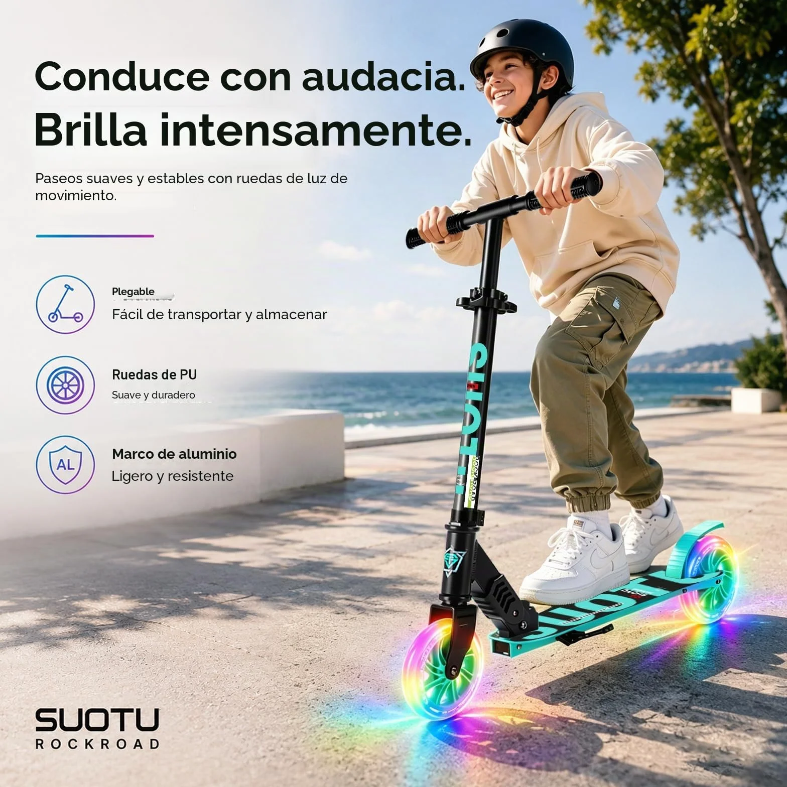 Patinete Niño Grandes Ruedas Iluminadas 145 mm 100 kg Plegable Aluminio