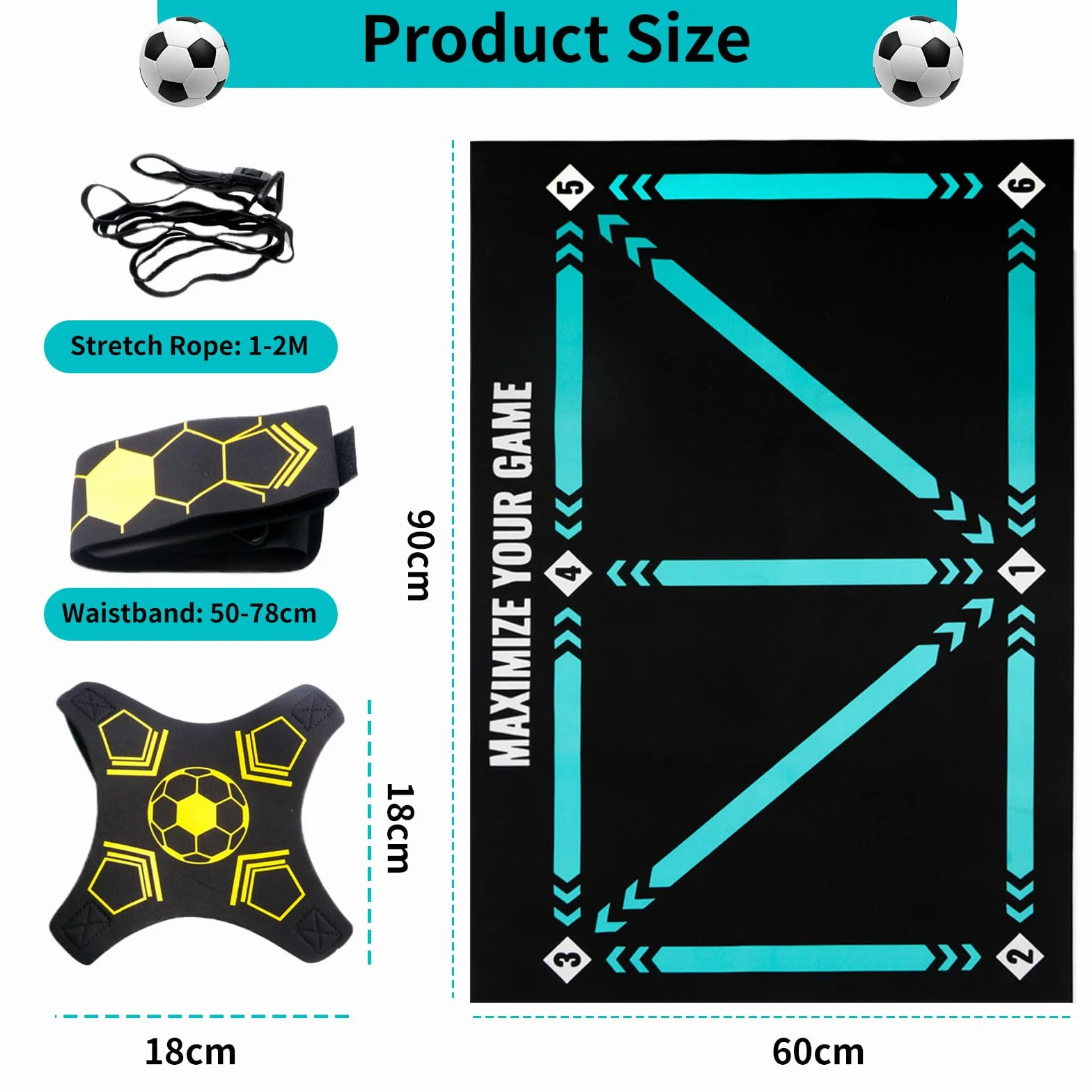 Alfombra de Entrenamiento de Fútbol 90x60cm Tapete Antideslizante Silencioso con Cinturón Ajustable