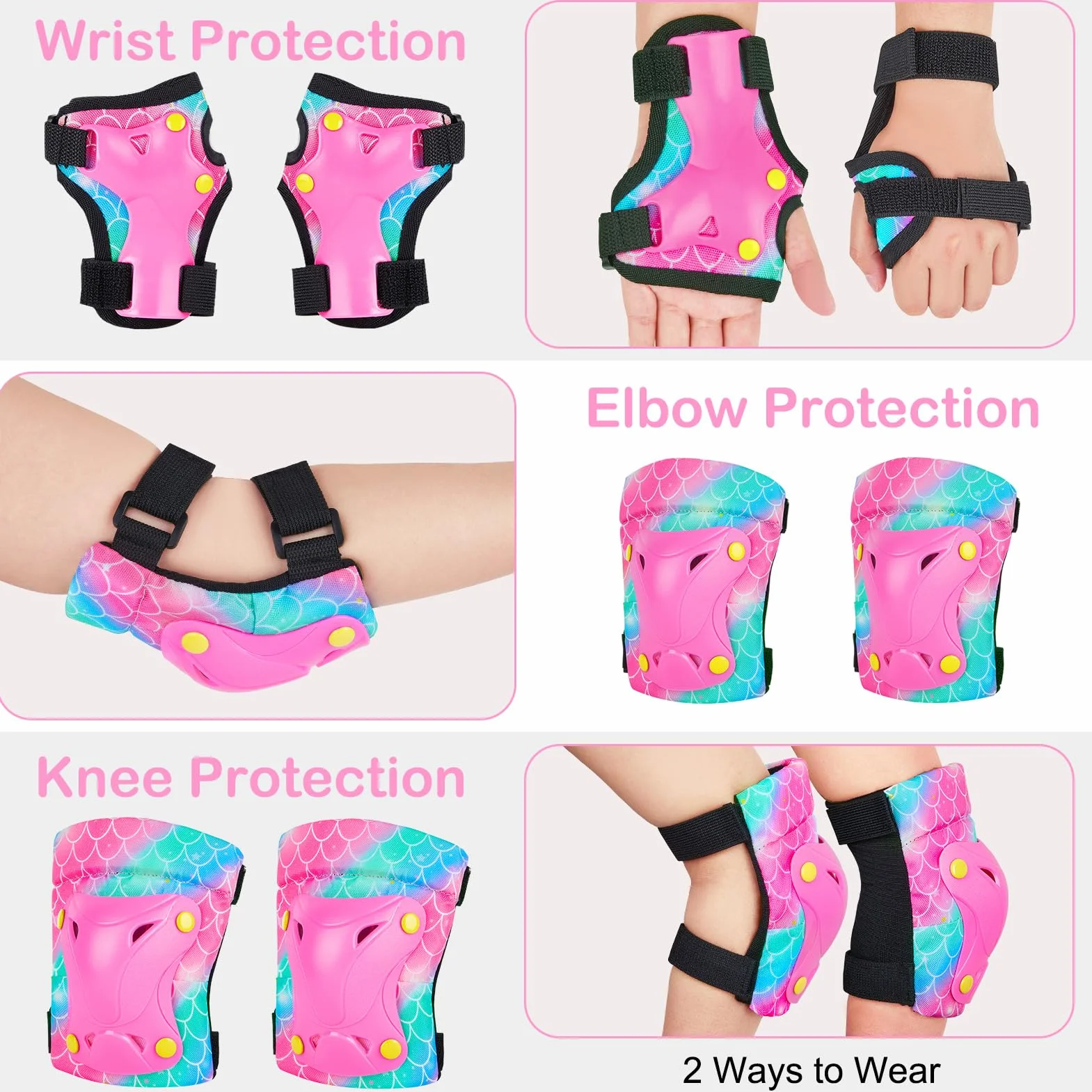 Unicorn Castle Rodilleras y Coderas Unicornio Juego Protección Ajustable 6 en 1 con Bolsa
