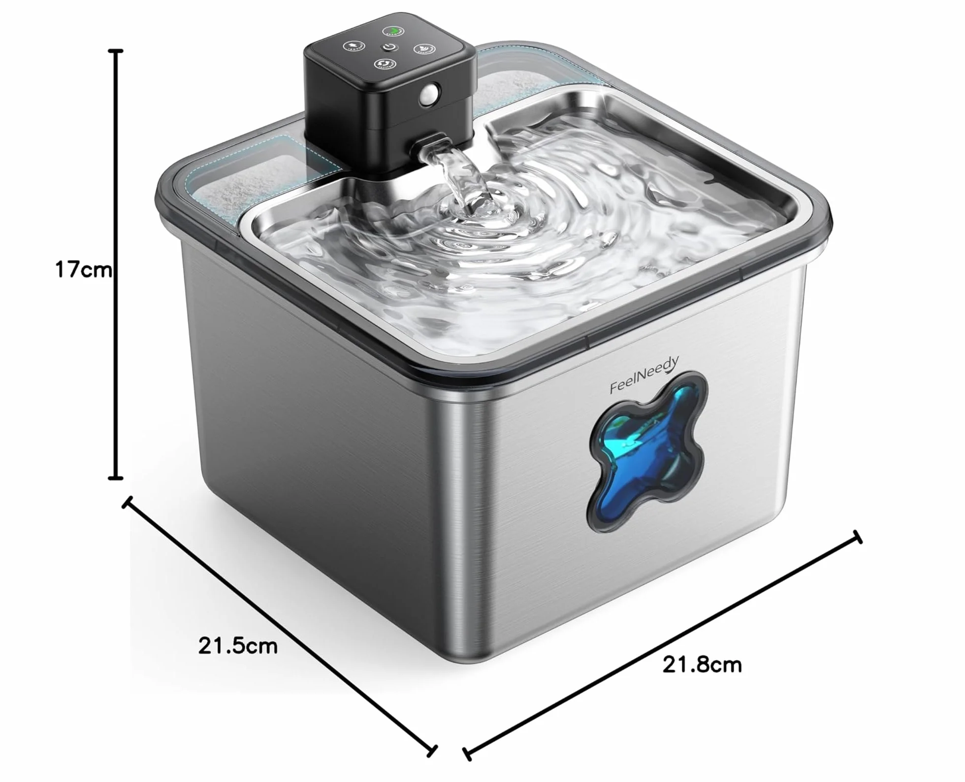 FEELNEEDY Fuente para Gatos sin Cable, 3.2L Bebedero Gatos en Acero Inoxidable con Sensor de Movimiento, Visualización del Filtro, Apta para Lavavajillas, 4000mAh Batería Recargable