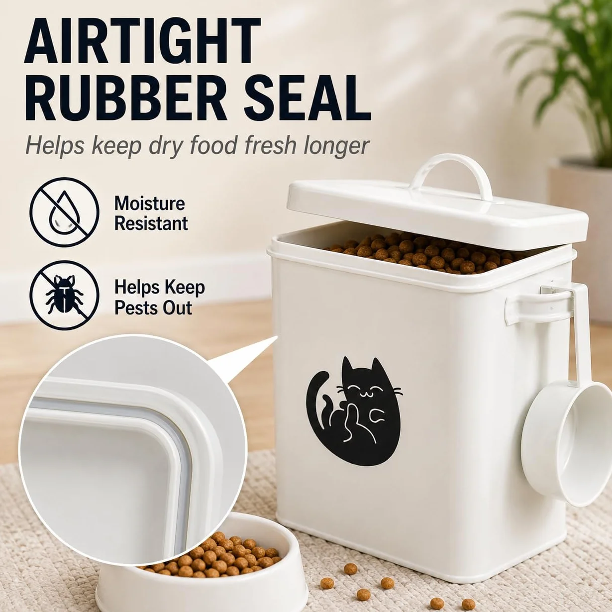 Contenedor de Almacenamiento de Alimentos para Perros de 6 Litros, Contenedor de Comida para Gatos de Metal con Taza Medidora, Latas de Comida para Gatos Cubre Tapas Y Cucharas, Juguetes para(#1)