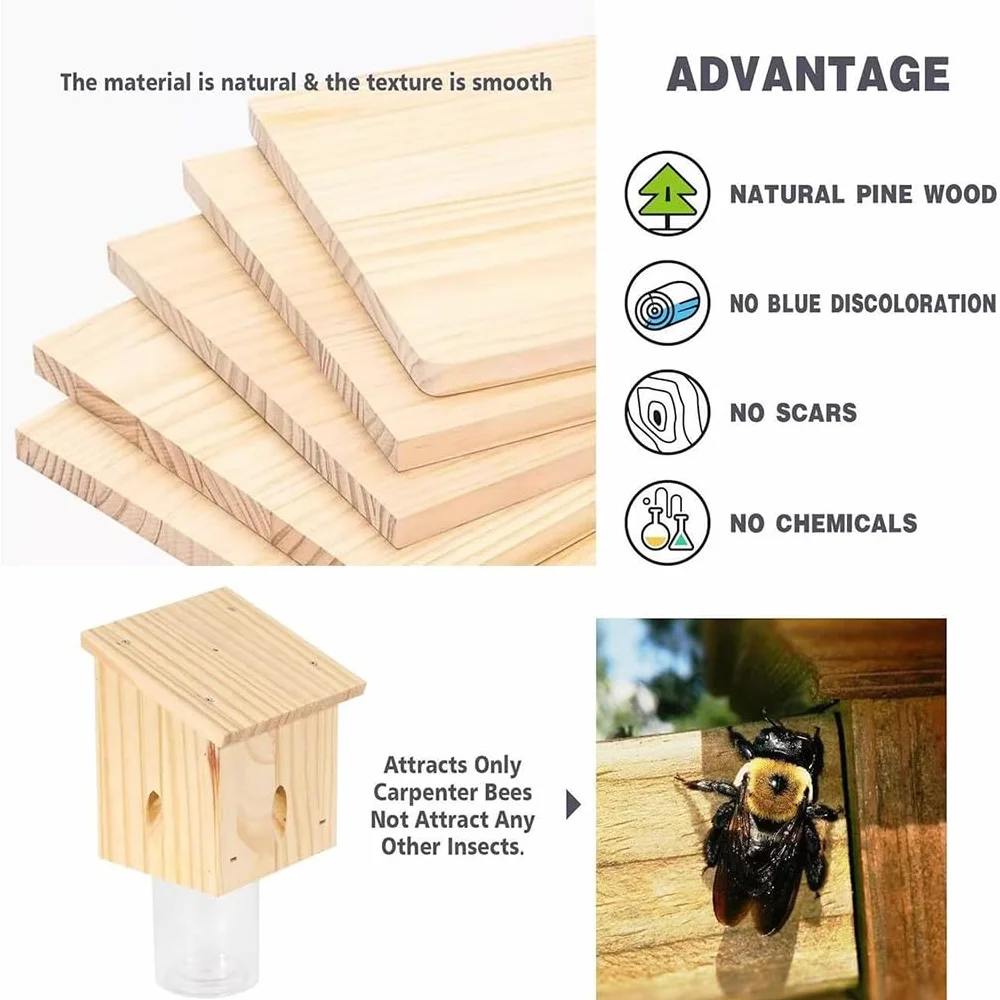 Trampa para Abejas carpinteras con Caja Fuerte Desmontable. Atrae a Las Abejas carpinteras con Cebo. Trampas Colgantes Naturales Estilo Loft, B