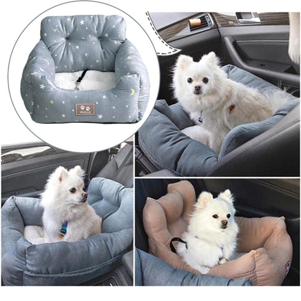 NC Cama Universal para Mascotas, Asiento, Perrera Suave con Cojín Antideslizante, con Correa de Seguridad Asiento de Coche para Perros para Gato, Gris