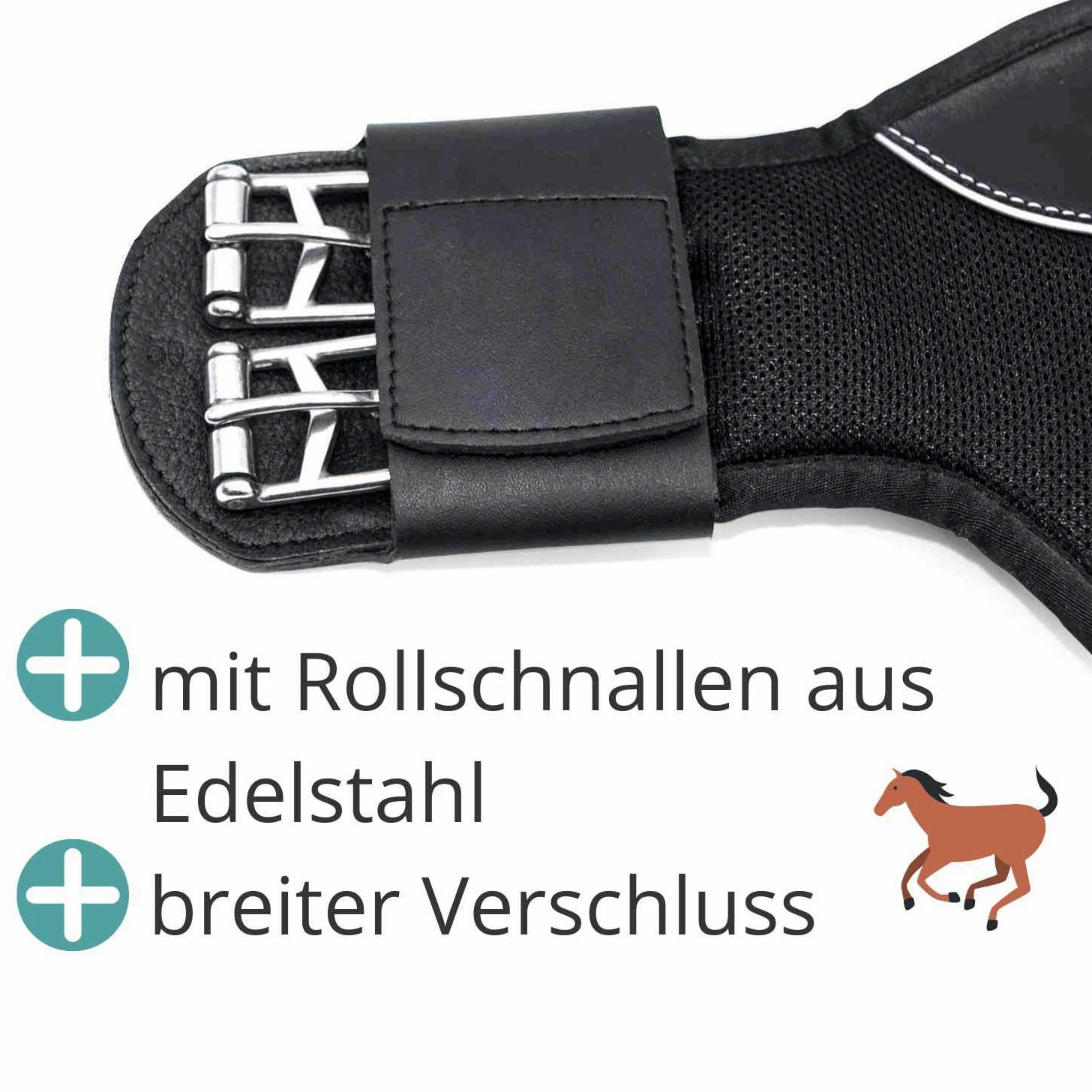 Sillín correa | corta Butterfly Longitud 60 cm| – Cinturón antirozaduras Rainer transpirable Memo Foam antideslizante suave acolchado negro Top calidad | Dressage Saddle Girth – Sliding – Breathable