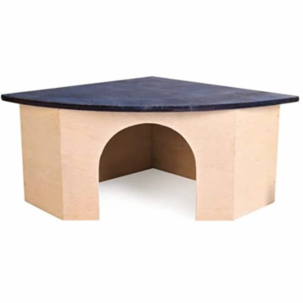 Croci Wood Corner House Blue Rood Casa de Madera para Hámsteres, Mascotas Pequeñas, Cobayas, Forma de Esquina, Techo Azul, 29 x 13 x 21 cm