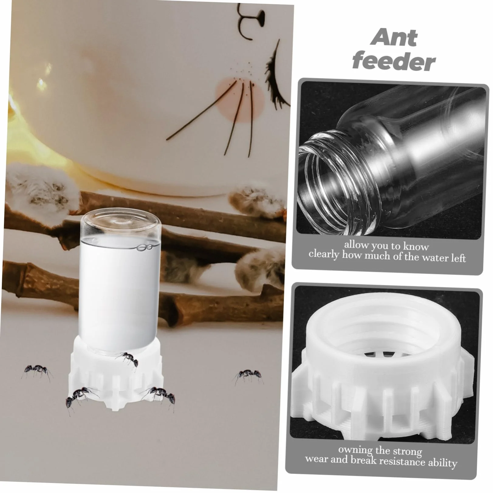 POPETPOP Bebedero para Hormigas de 20ml Diseño Profesional y Resistencia al Desgaste, Dispensador de Agua de Vidrio y Plástico Adecuado para Observación Científica en Verano