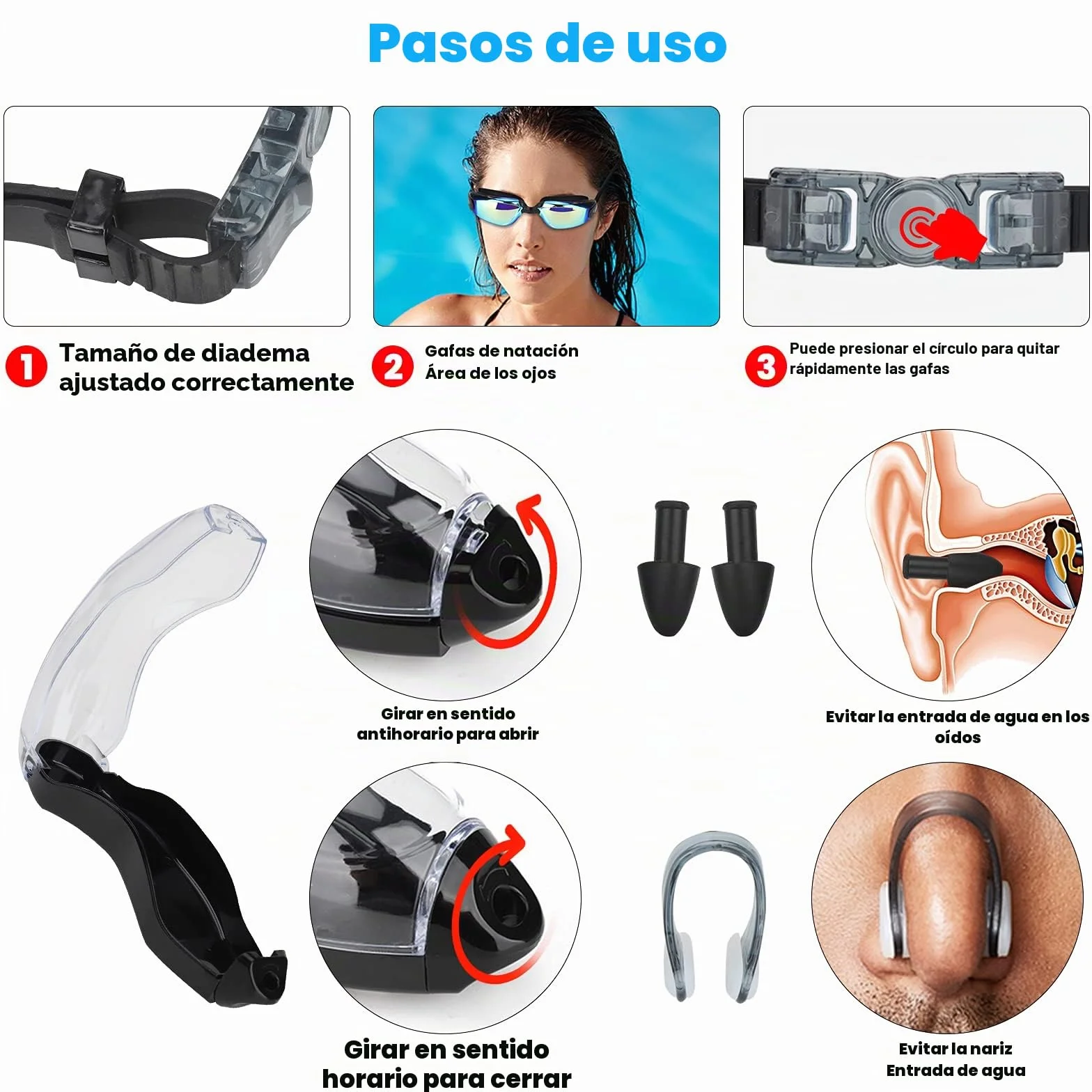 Gafas de Natación Unisex Adultos UV Protegido Espejo Gran Angular 180° Antivaho Buceo con Estuche