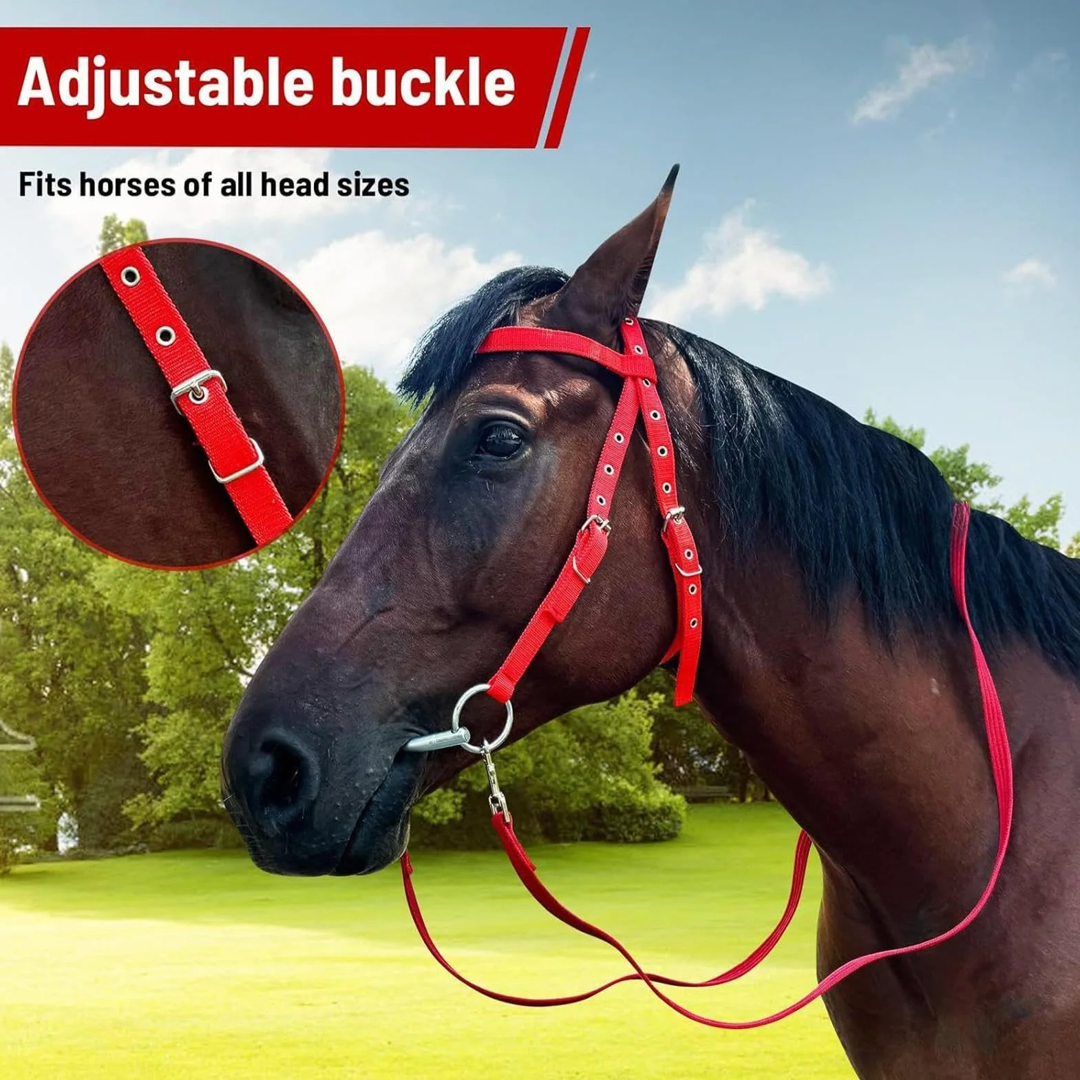 Rein para caballos, cabezal para caballos - Horse Bridle Tracked Rope Headstall ajustable - Cordera del rancho del arnés, brida de rein animal de seguridad para conducción estable, suministros equinos