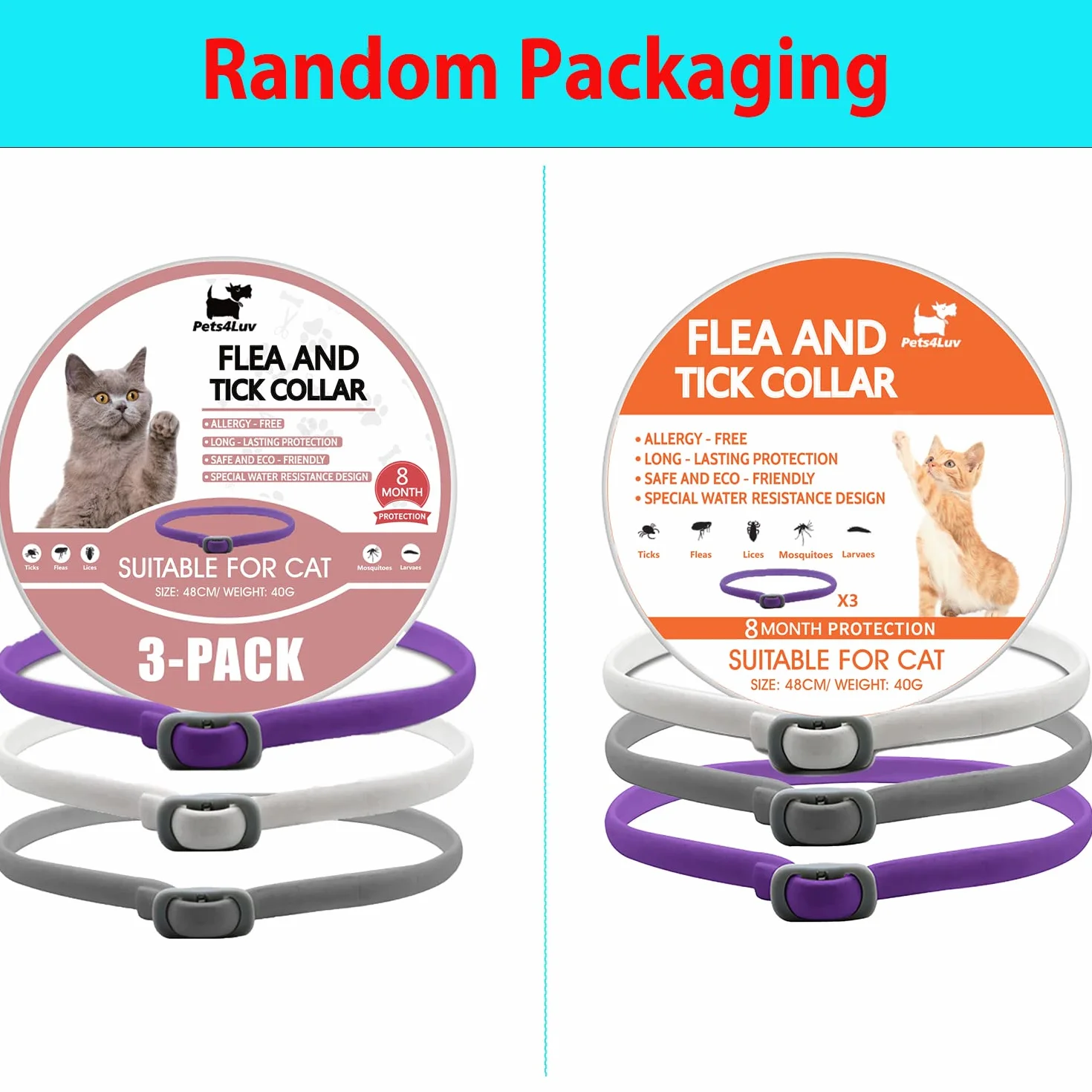 Collar antipulgas y garrapatas Pets4Luv para Gatos, Talla única para Todos los Gatos, elaborado con aceites Esenciales, Seguro y eficaz para repeler pulgas y garrapatas, protección de 24 Meses, 3pc