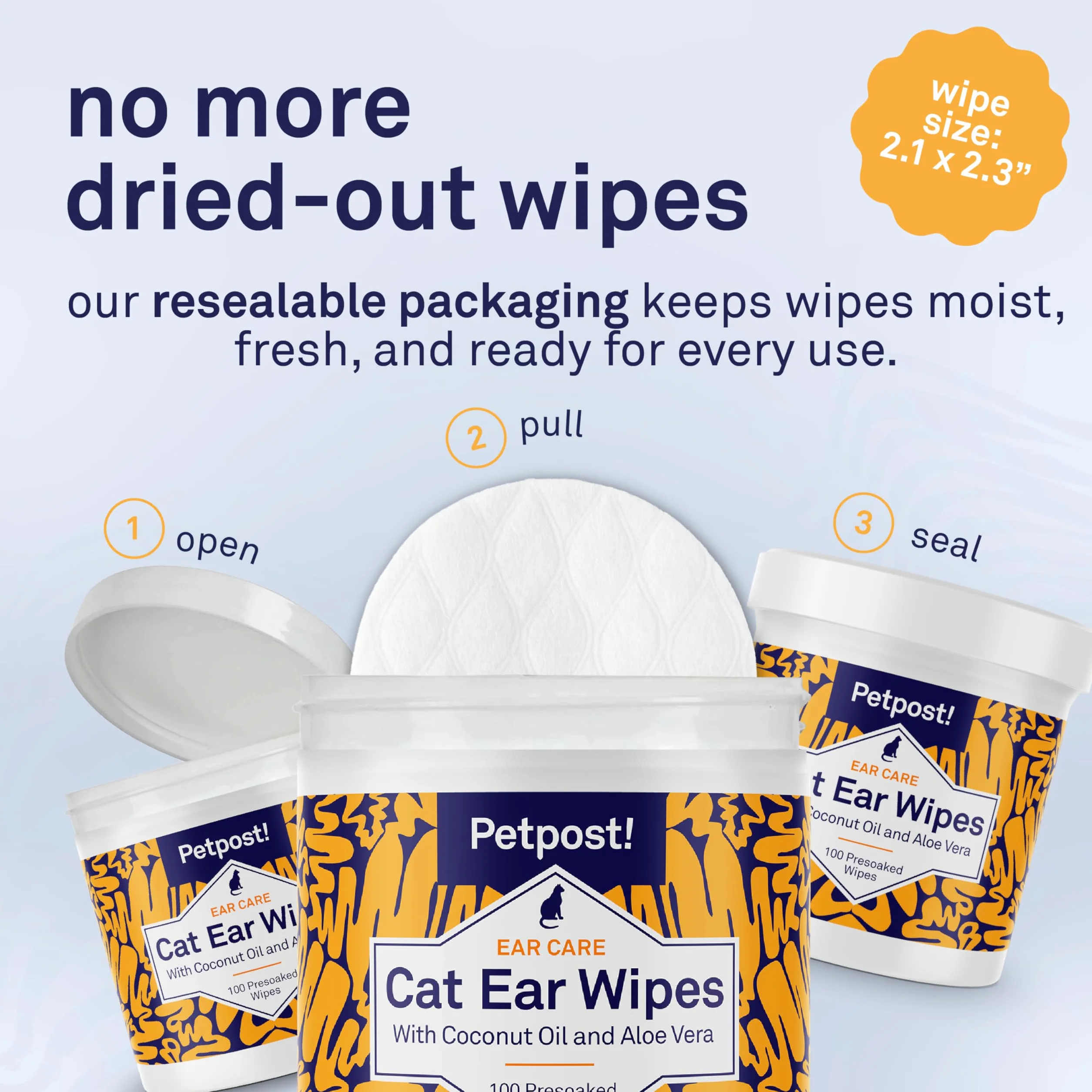 Petpost | Toallitas Limpiadoras de Oído para Gatos – 100 Almohadillas de Algodón Ultra Suave en Solución de Aceite de Coco – Tratamiento para Garrapatas de Oído de Gatos e Infecciones Auditivas