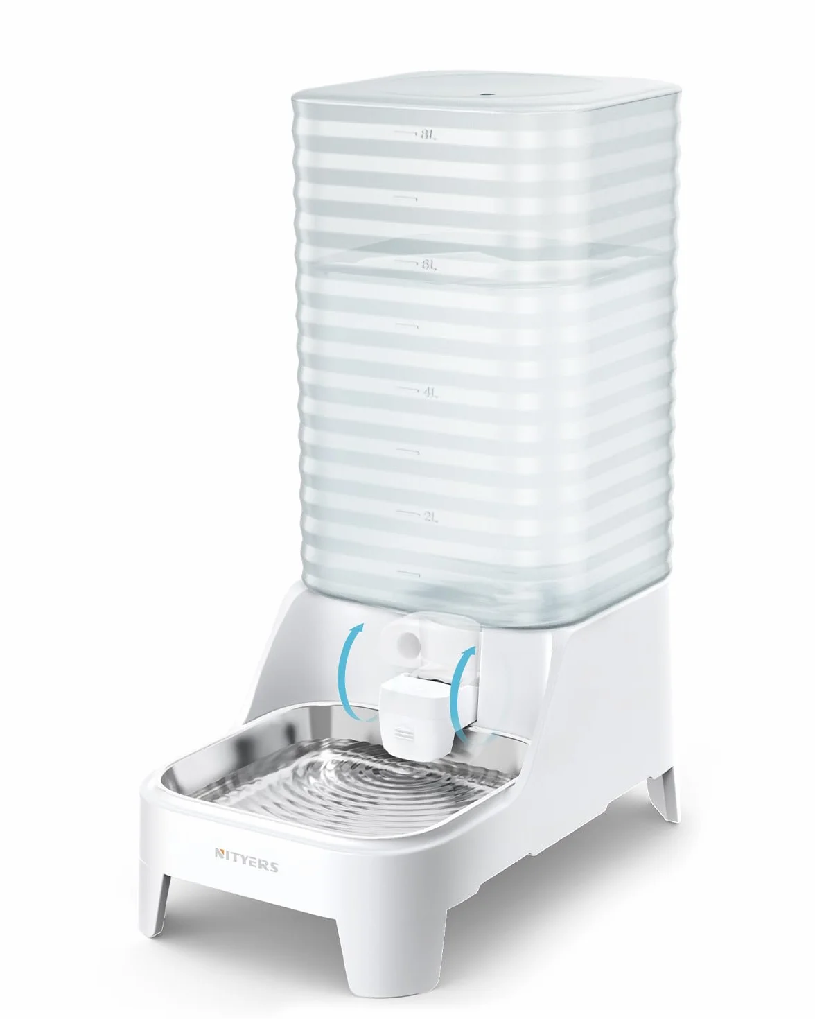 8L Bebedero Gatos por Gravedad con Grifo Patentado, Comedero Gato automático con Filtro y Base Ajustable, Boca Ancha para fácil Limpieza, Materiales Aptos para Alimentos