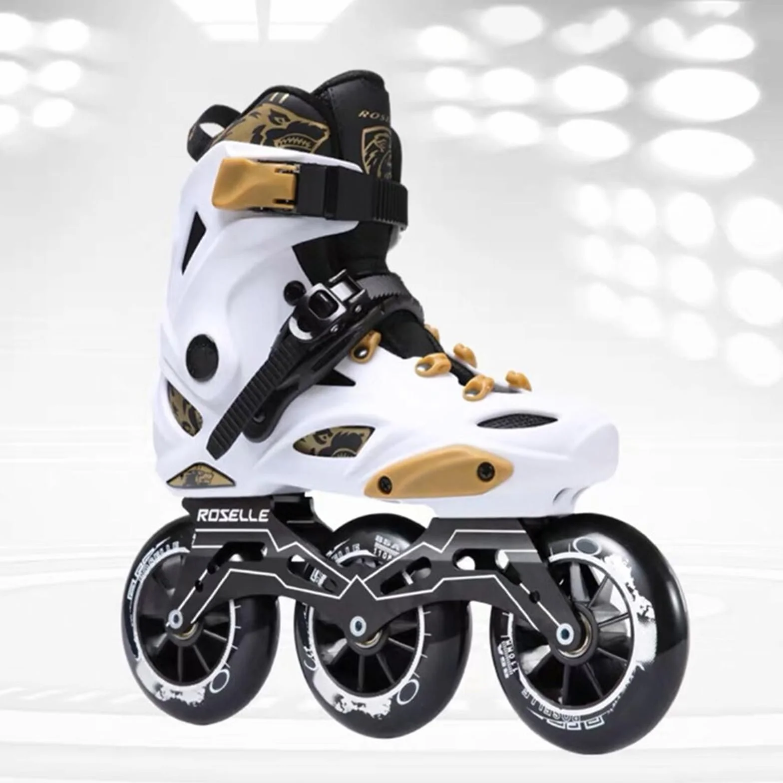 Patines En Línea Profesionales 3 Ruedas para Adultos, Bota Interior Extraíble Lavable, Alto Rendimiento (39, Blanco+Dorado)
