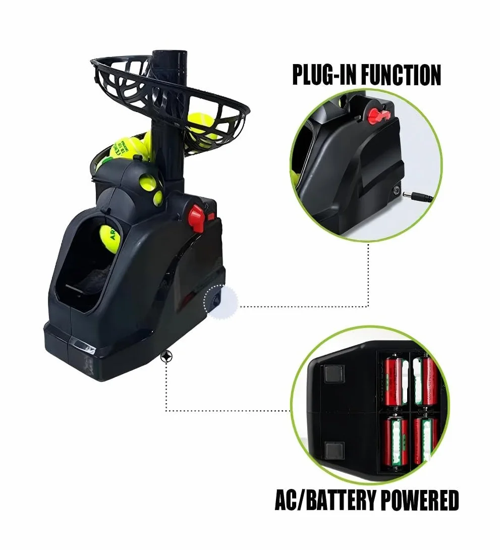 Máquina lanzapelotas de Tenis y Red de Rebote 12 LB para Principiantes, Niños, Entrenadores, AC/batería y Cable USB