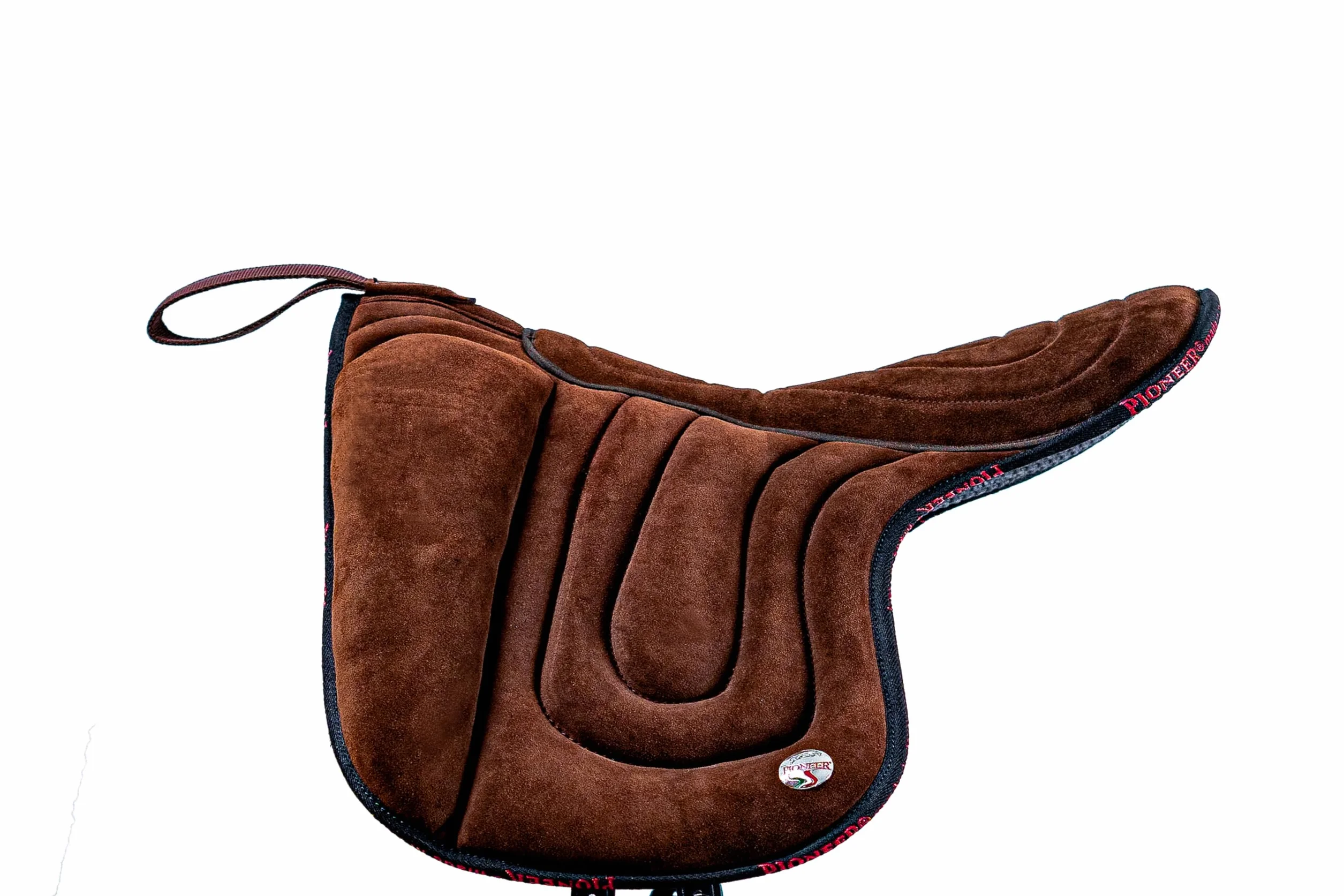 PIONEER Silla de Montar Caballo en Piel de Ante para Monta Natural, Silla de Equitación Hecha en Italia con Acolchado de Ovata y Espuma de Memoria, Bareback 50X45 cm - Cincha de Neopreno - Negro