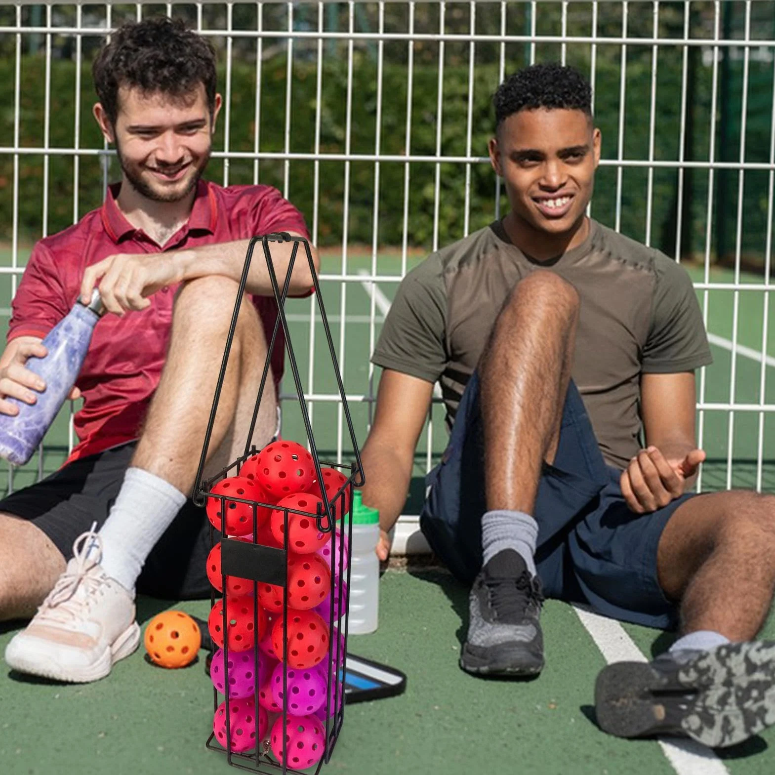 Colector de pelotas de pickleball ajustable con asa, cesta ligera para entrenamiento