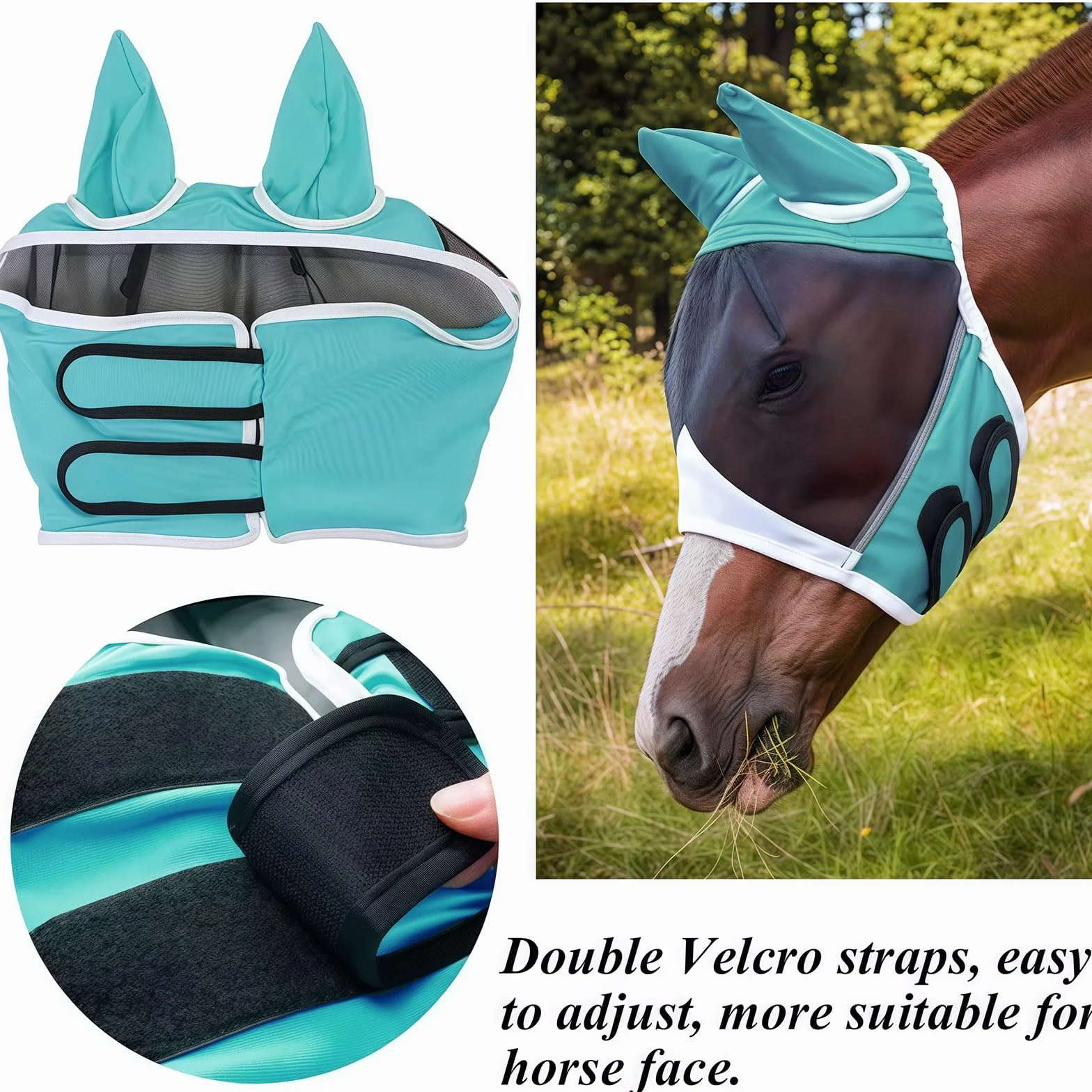 Máscara de mosca de caballo MUNSKT transpirable elástica con gran espacio para los ojos, máscara contra mosquitos e insectos, máscara de mosca Shires con orejas para caballos (M)