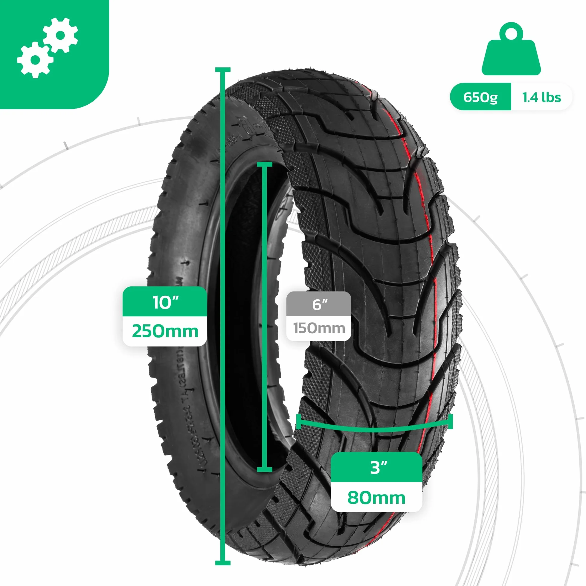 Neumático 80/65-6 (10x3) para Patinete Eléctrico, Compatible con Dualtron Victor, Zero 10x, Kaabo Mantis 10 (Pro)