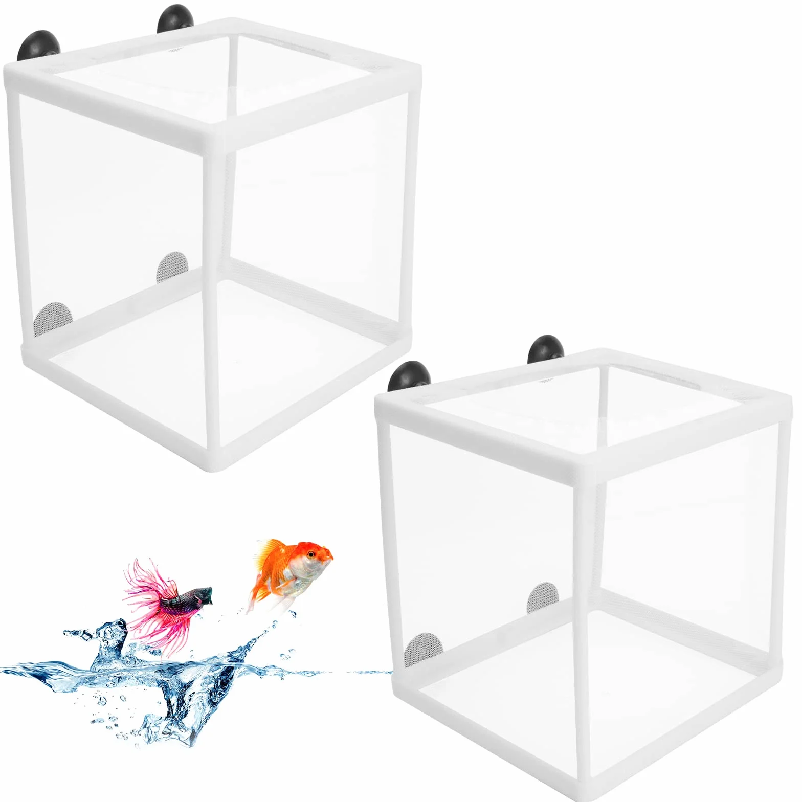 2Pcs Caja de Cría e Incubadora de Peces para Acuario - Aislamiento Con Ventosas y Red de Protección para Bebés