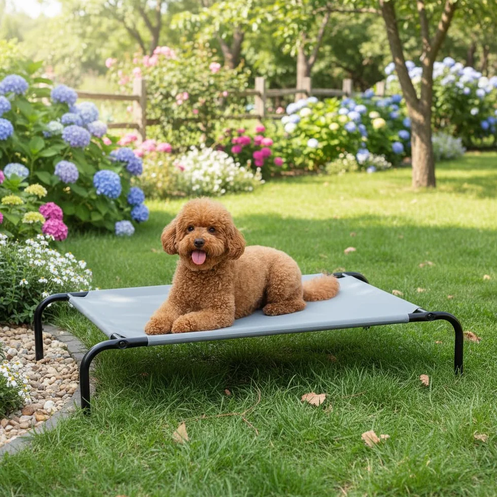 Amazon Basics Cama para perros, elevada refrescante para mascotas, tela, Medium, Gris, 110 x 65 x 19 cm (L x An x Al)