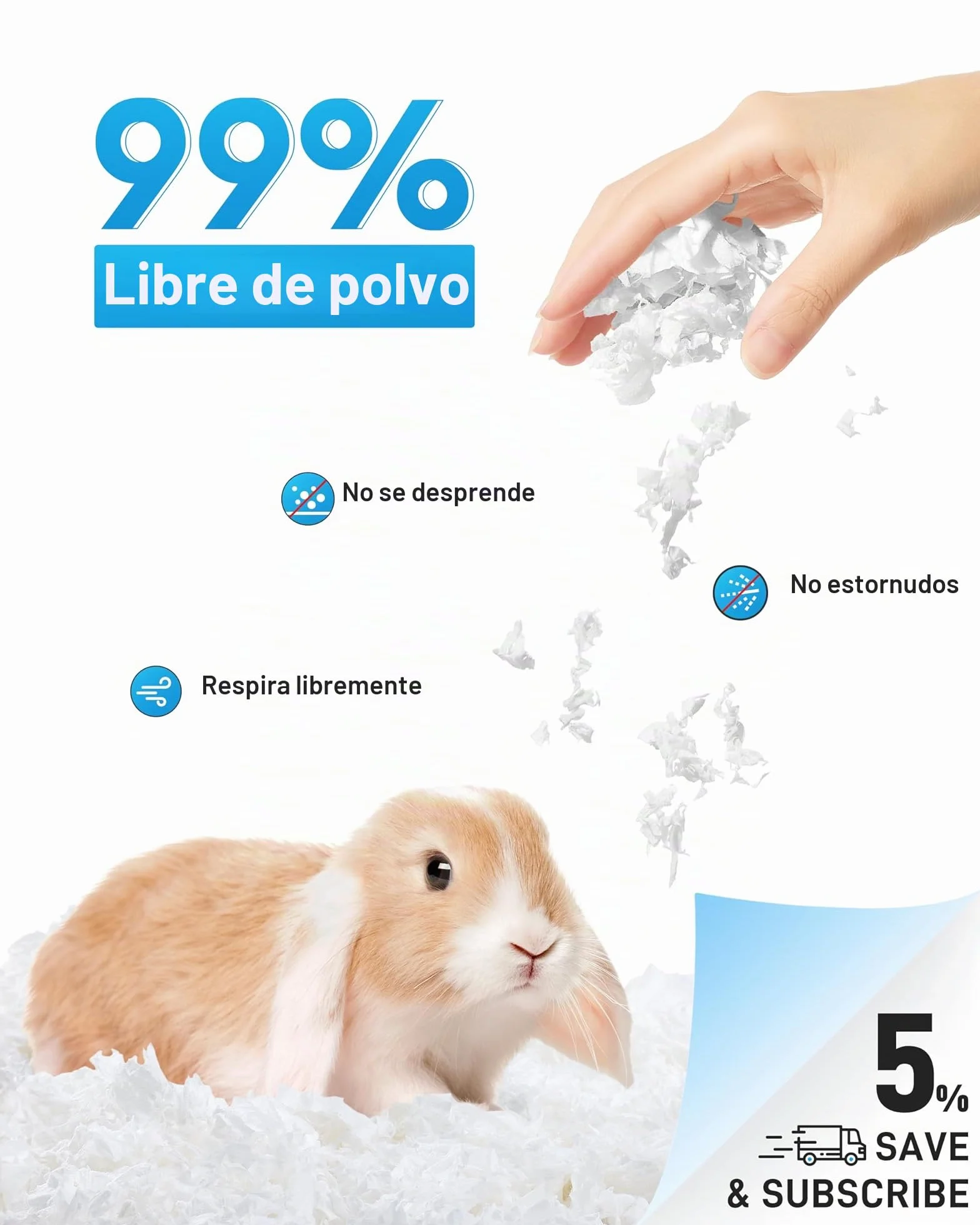 BUCATSTATE Lecho para Hámsteres 70L, Camas para Conejos Animales Pequeños, Ratones, Jerbos, Roedores, Control de Olores, Natural Lecho de Papel Súper Absorbente, 99,9% Libre de Polvo (70litros)