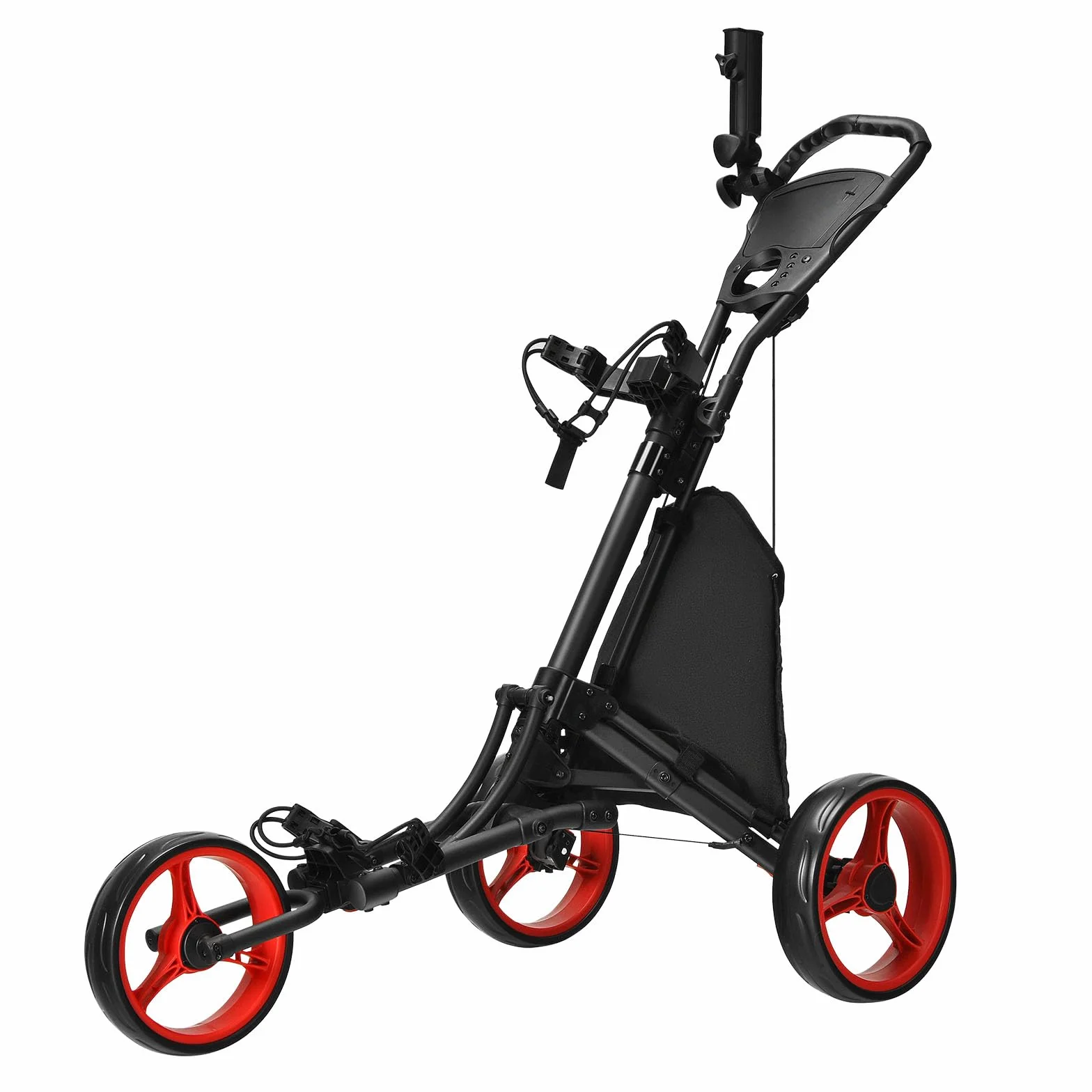 LIFEZEAL Carrito de Golf Plegable 3 Ruedas con Freno de Pie, Altura Ajustable, Paragüero, Portabotellas y Bolsa