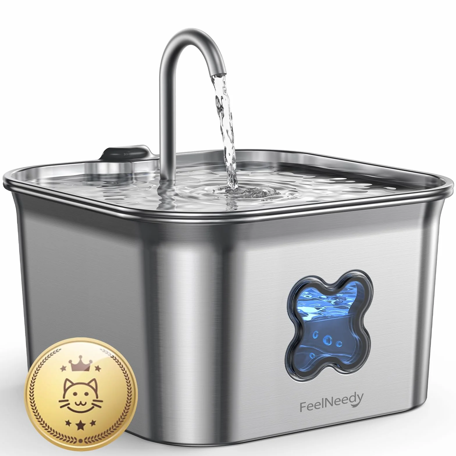 FEELNEEDY Fuente para Gatos Acero Inoxidable 2,8L, Bebedero Gatos con Cable y Filtración de Cuatro Capas, Fácil de Limpiar, Apta para Lavavajillas