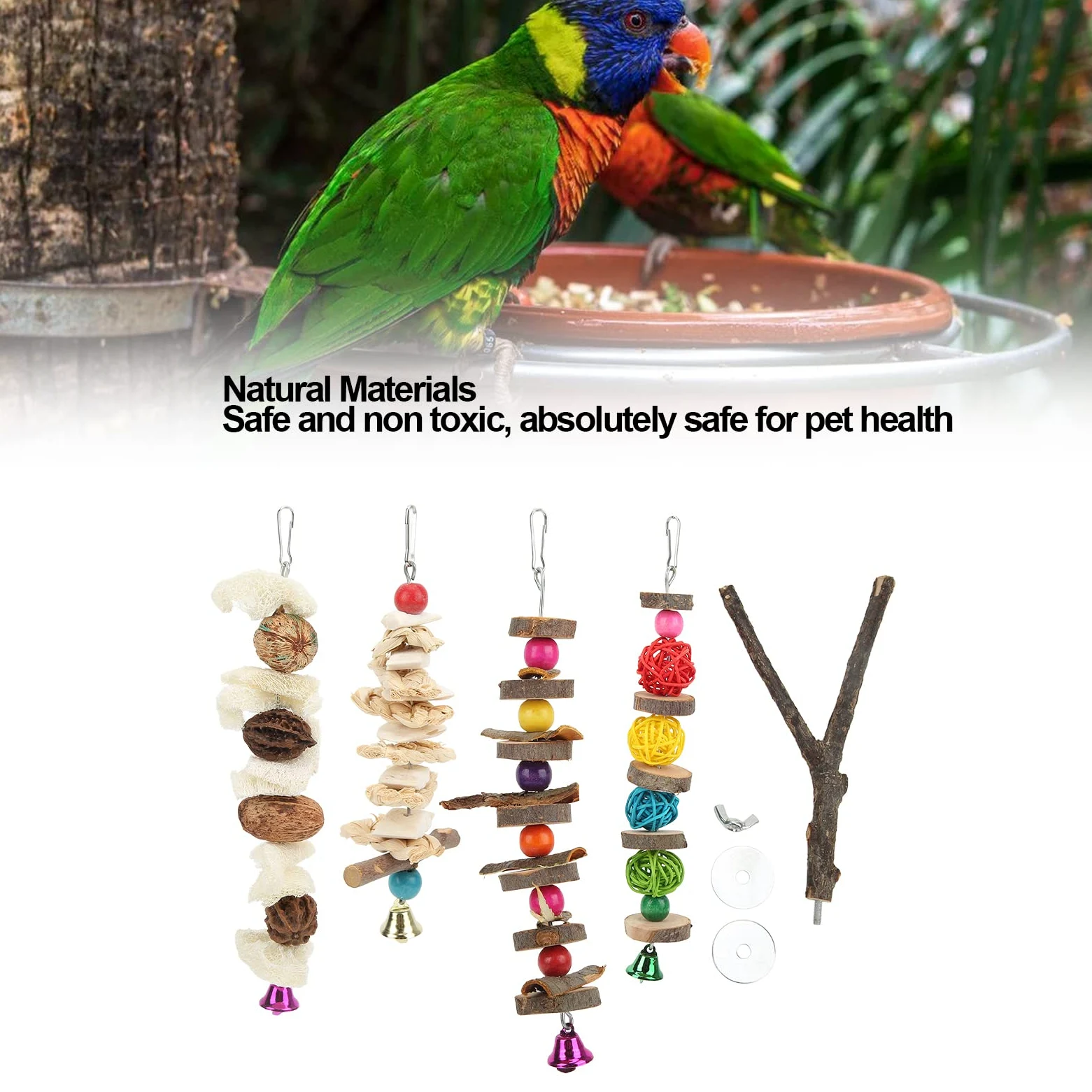 Columpio para loros, juguete con soporte para loros, multicolor, alivia el aburrimiento para el gris africano para calopsitte para guacamayos