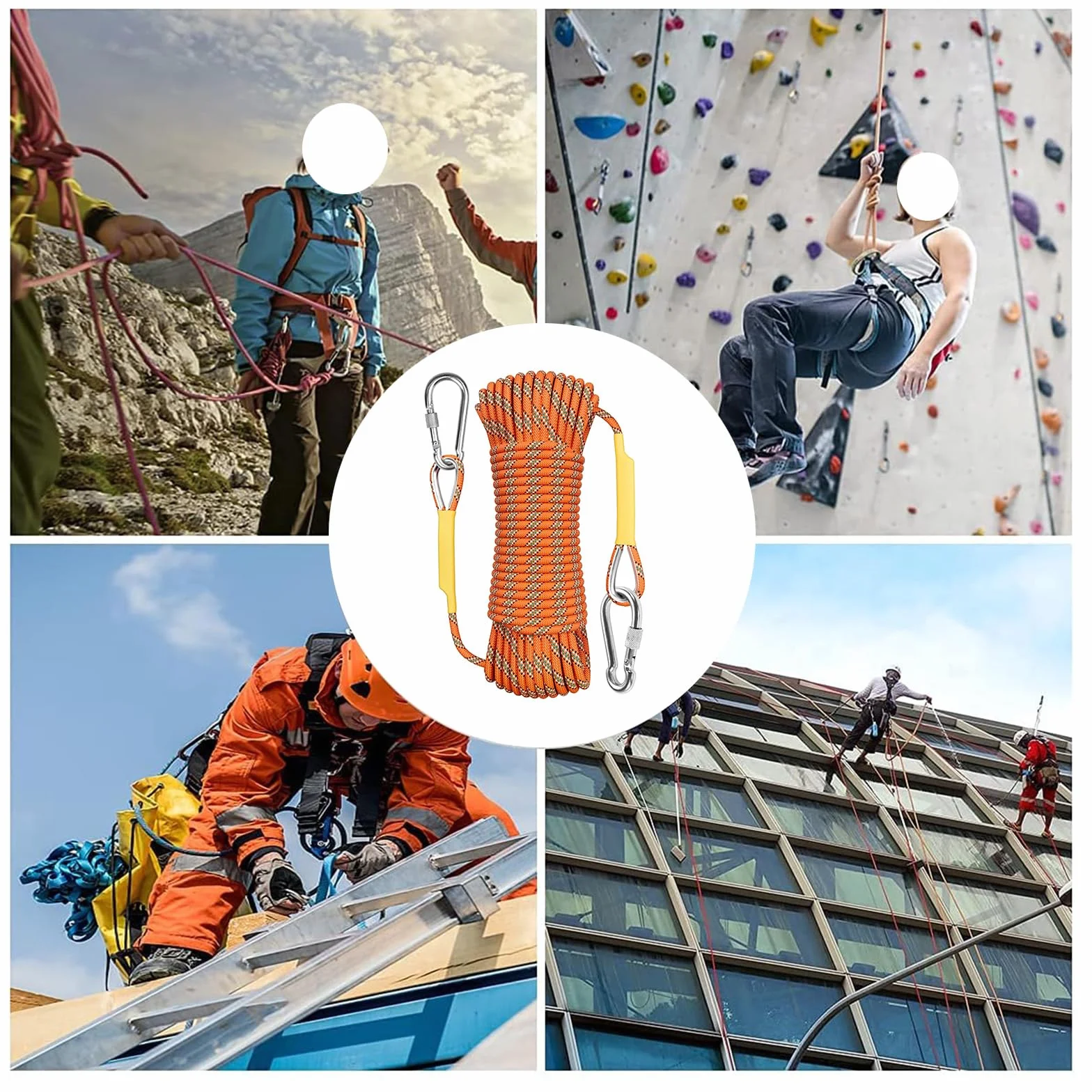 Cuerda de Escalada Estática 8mm 5m con Mosquetones Naranja para Seguridad