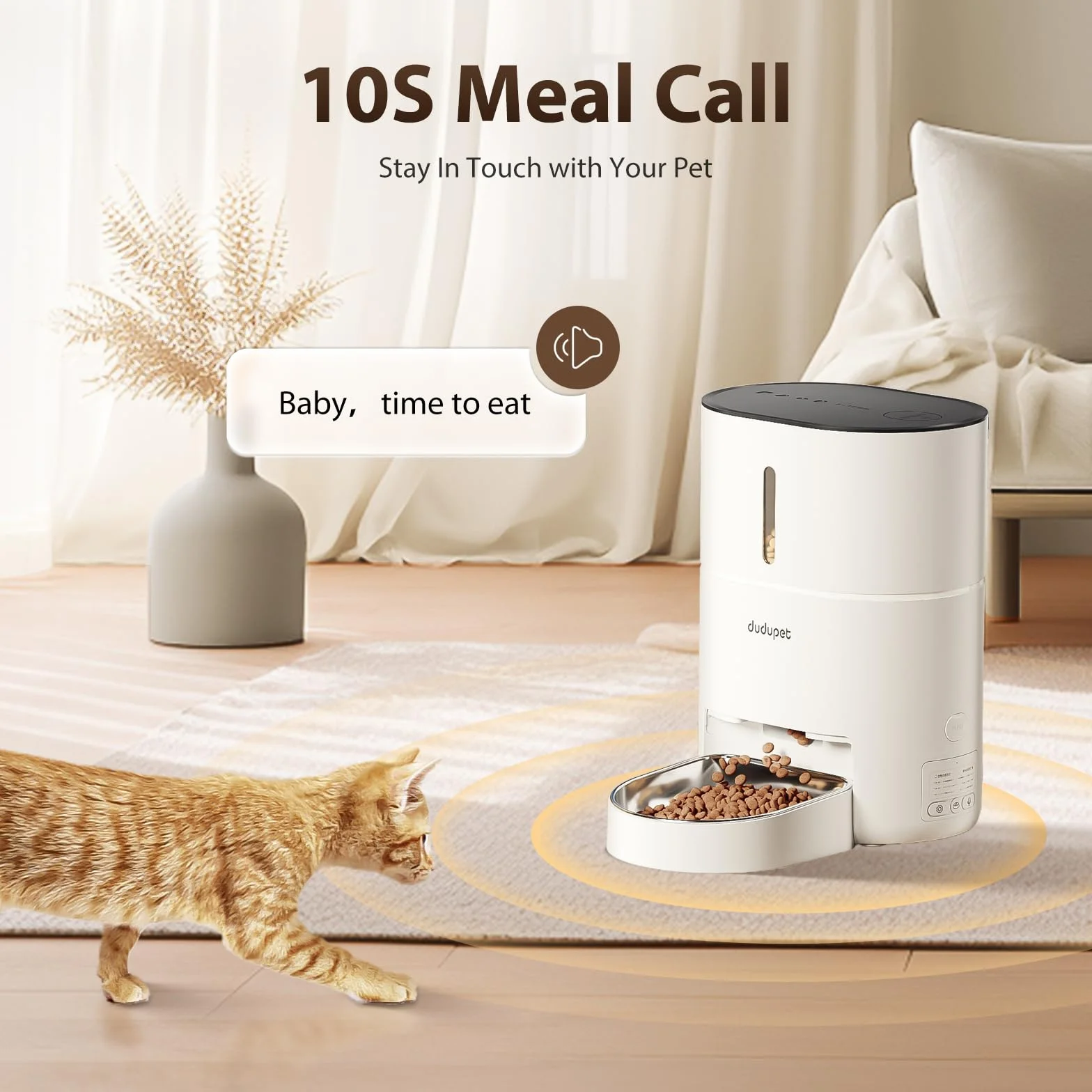 Comedero Gato Automatico 4L- Alimentador Automatico Gatos, 2.4G WiFi Control Remoto Doble Alimentación, Grabación de Voz en 10 Segundos, Bol de Acero Inoxidable