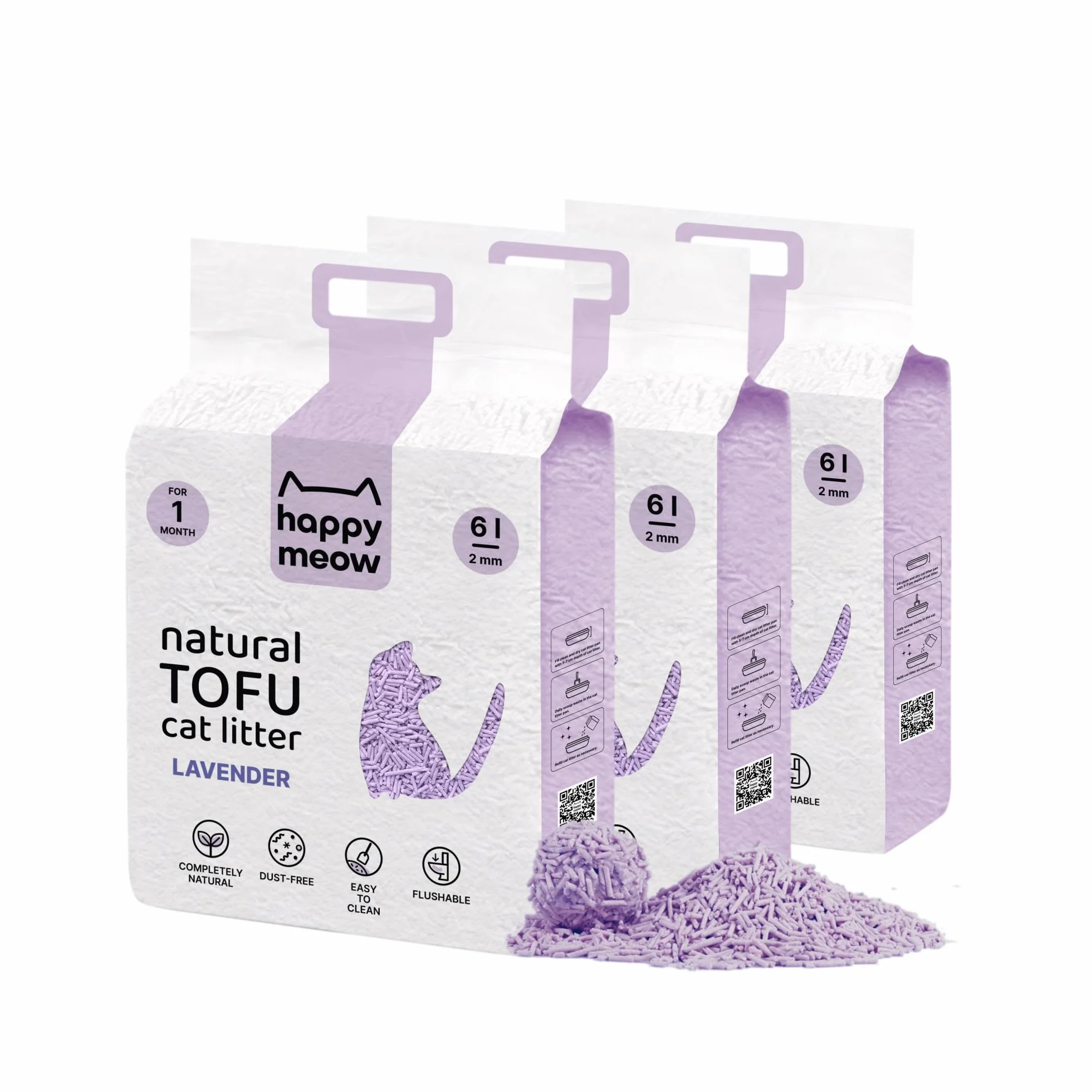 Arena de Tofu para Gatos (18L/7,5Kg) - Natural y Biodegradable - Aglomerante Instantáneo, Bajo en Polvo, Control de Olores Duradero, Ultra Absorbente, Desechable en el Inodoro (Lavanda)