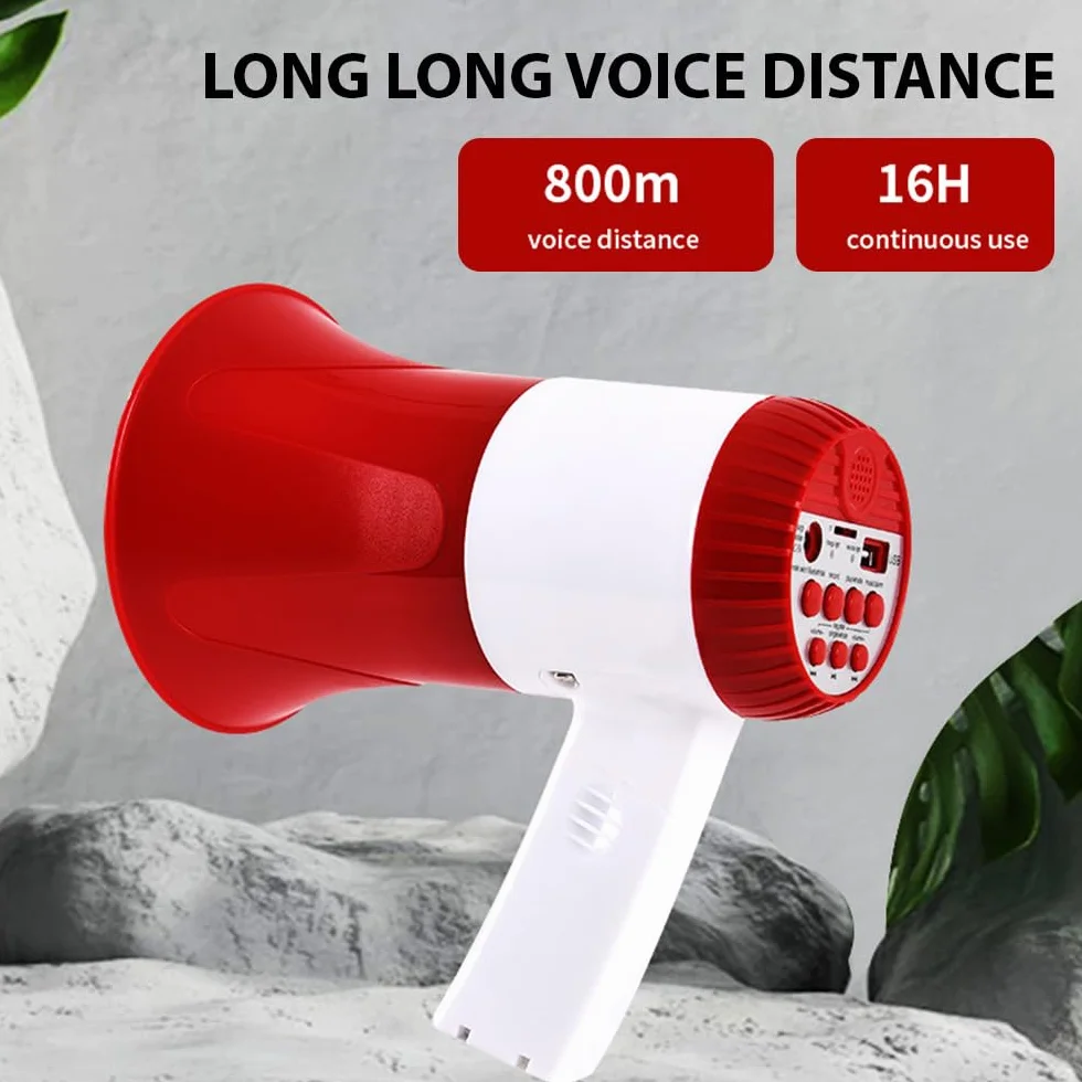 Megáfono Altavoz Potencia 50 W Portátil Voz Sirena Alarma USB TF BT Amplificador
